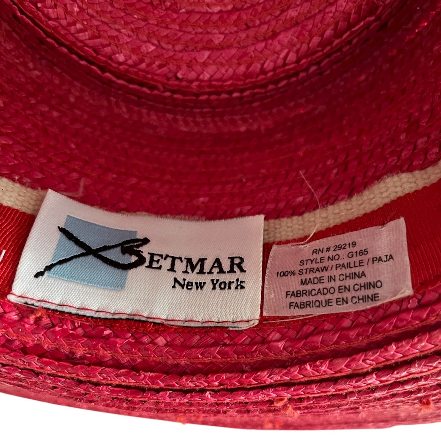 VTG Betmar New York Pink Straw Hat – Wide Brim with Bow – Style G165