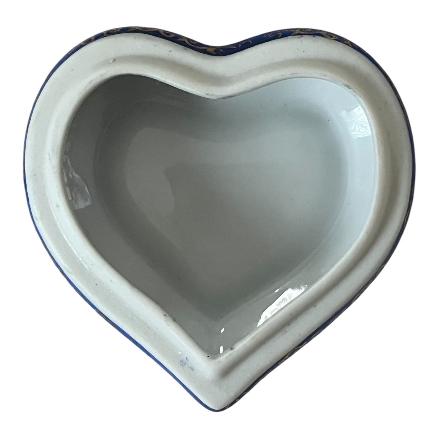 Vintage Japan Heart-Shaped Porcelain Trinket Box – Blue Floral with Gold Trim – Y Mark