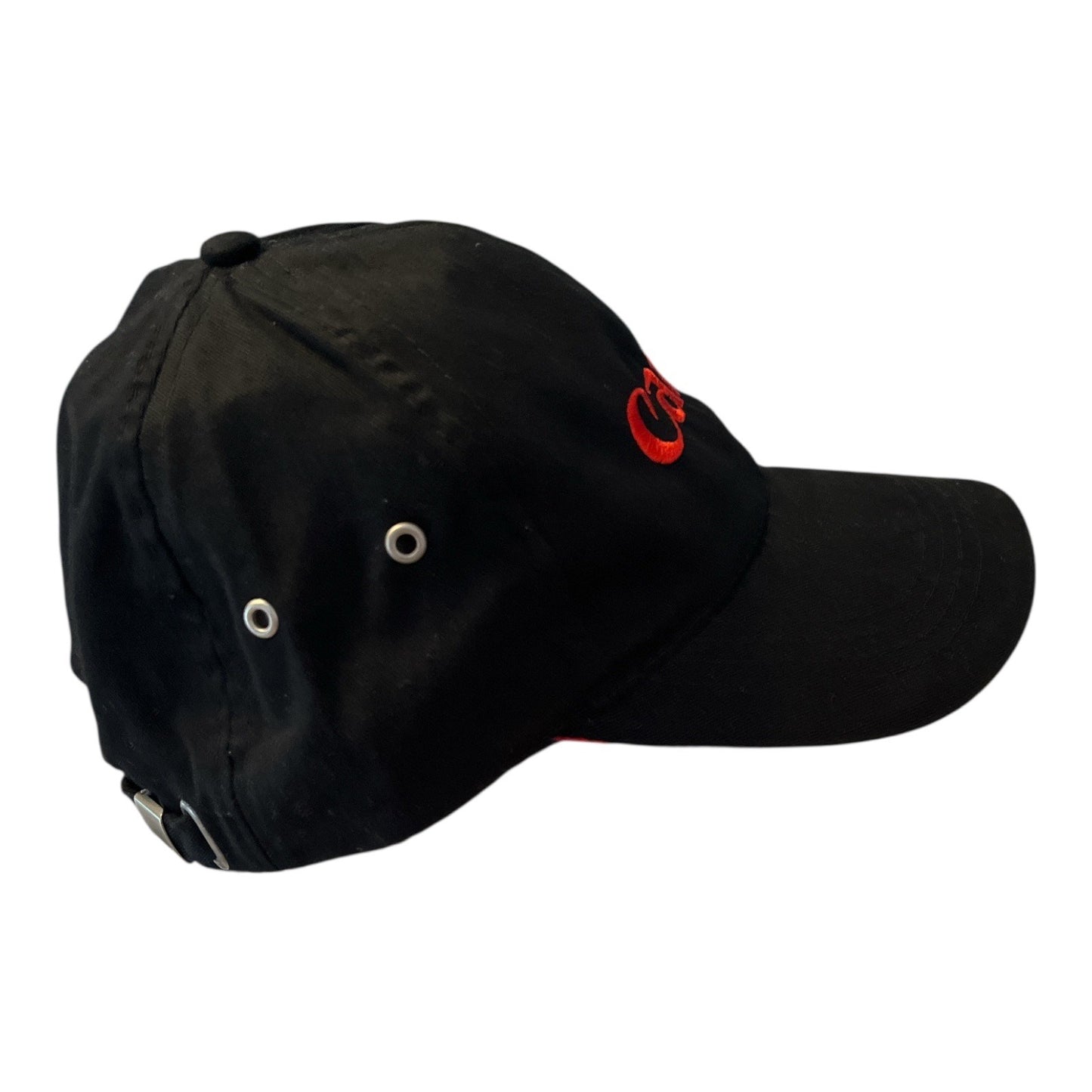 Vintage Canon Camera Logo Hat – Black Baseball Cap with Red Embroidered Logo – Adjustable Strapback – AMC Deluxe Headwear
