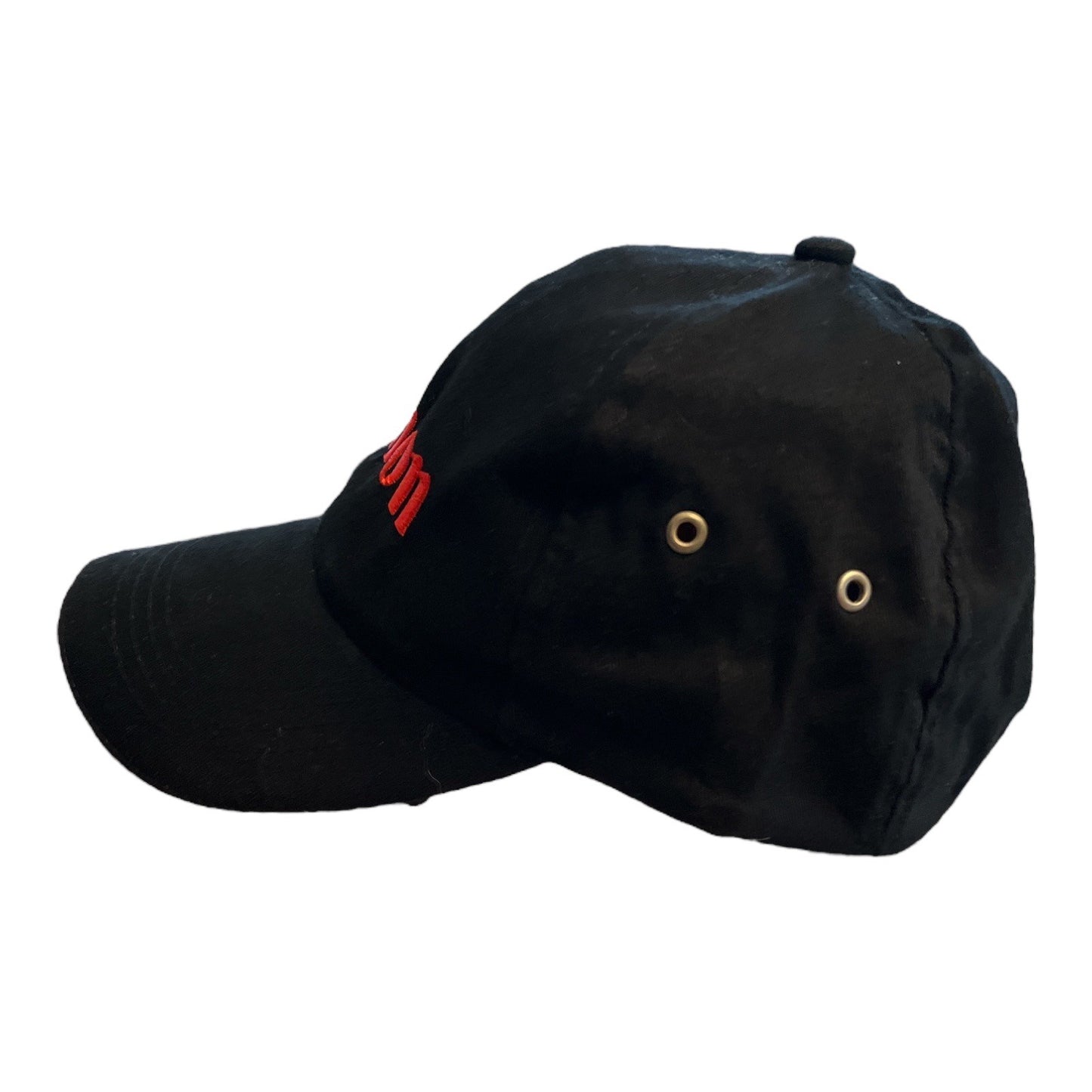 Vintage Canon Camera Logo Hat – Black Baseball Cap with Red Embroidered Logo – Adjustable Strapback – AMC Deluxe Headwear