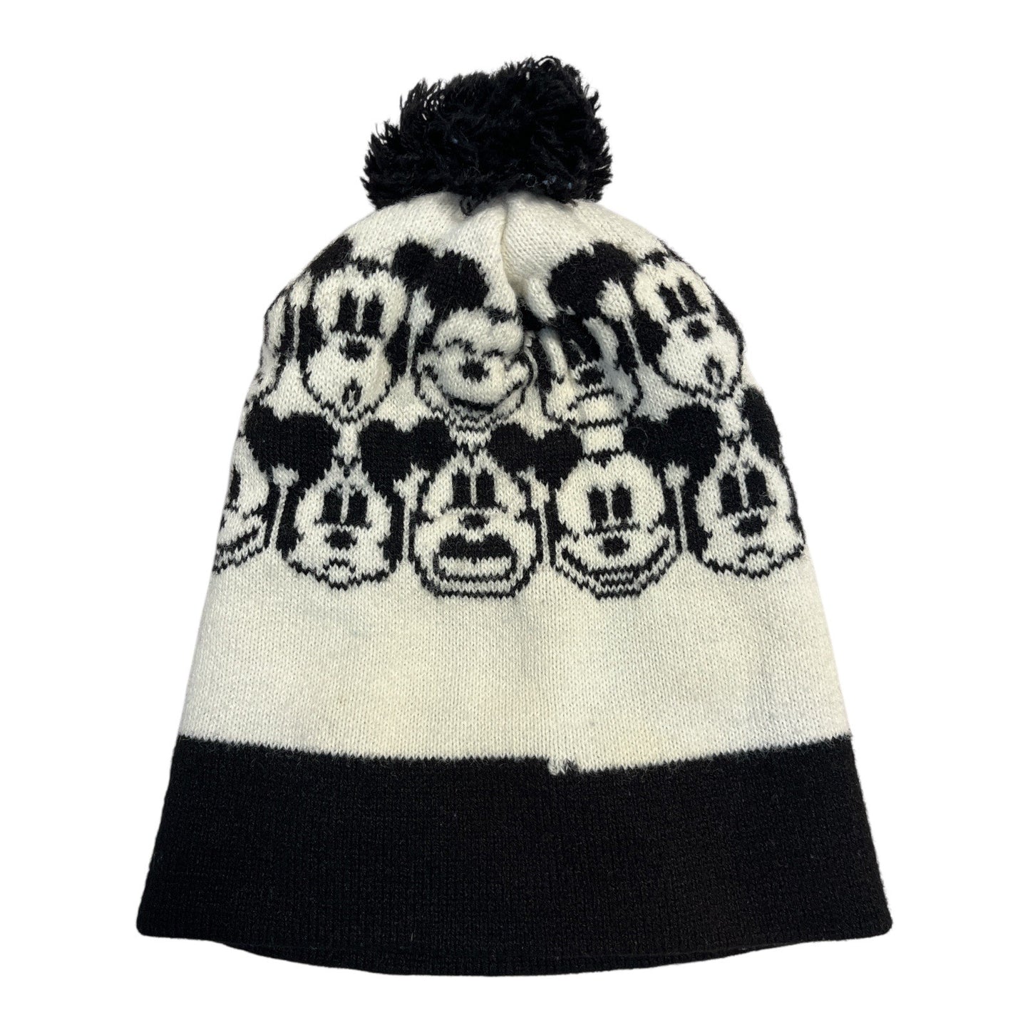 Vintage Disney Mickey Mouse Faces Pom Beanie – Garon Knitting Mills – Black & White Acrylic