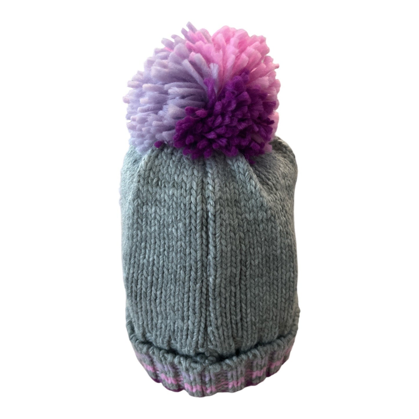Girls' Unicorn Pom-Pom Beanie Hat – Gray Knit with Fleece Lining – ACCSA Brand – One Size