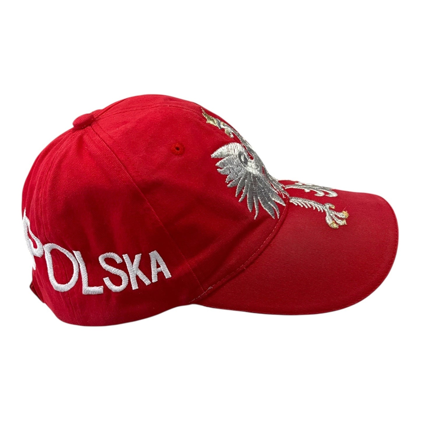 Polska Red Baseball Cap – Silver Embroidered Polish Eagle – Adjustable Strapback