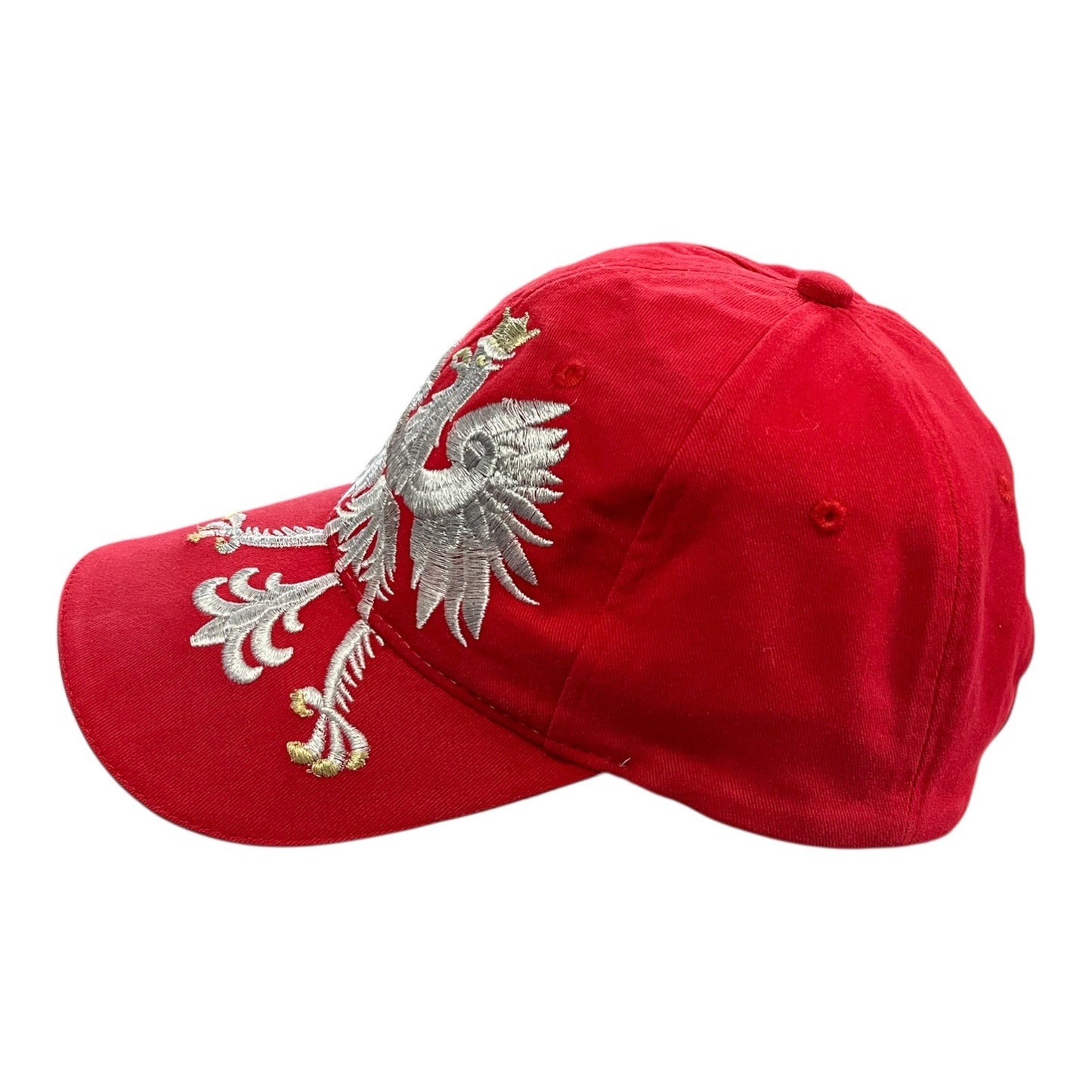 Polska Red Baseball Cap – Silver Embroidered Polish Eagle – Adjustable Strapback