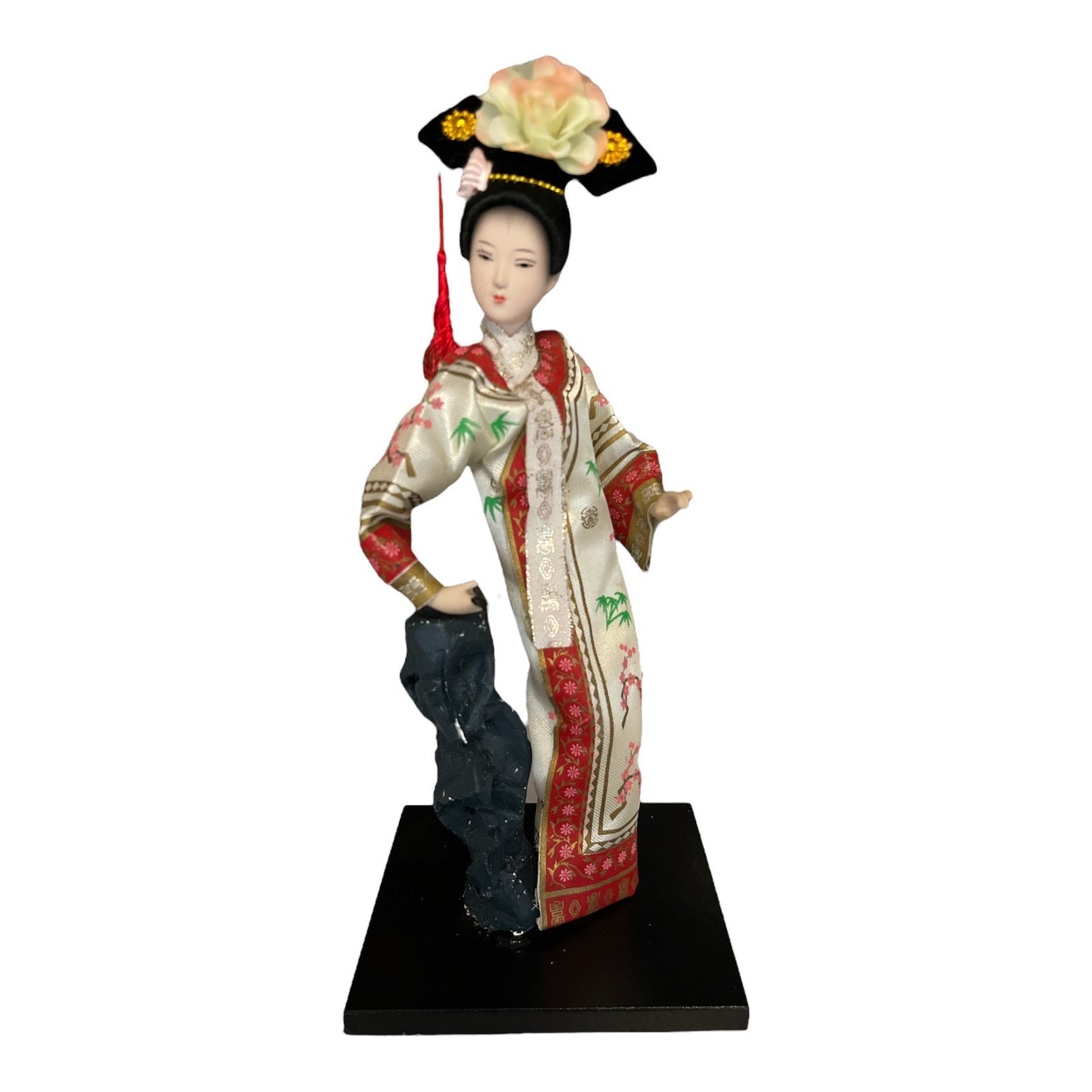 Chinese Court Attendant Figurine – 10” Resin & Fabric Statue – Traditional Dress – ¥180 Label