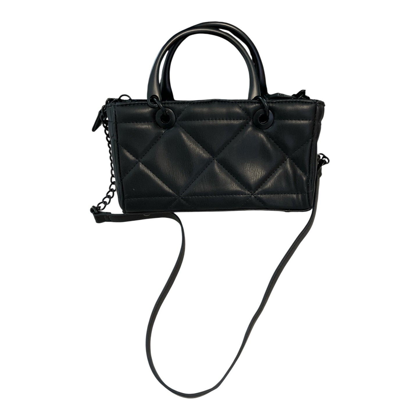ALDO Quilted Black Faux Leather Mini Satchel – Metal Handles and Chain Strap – 2023