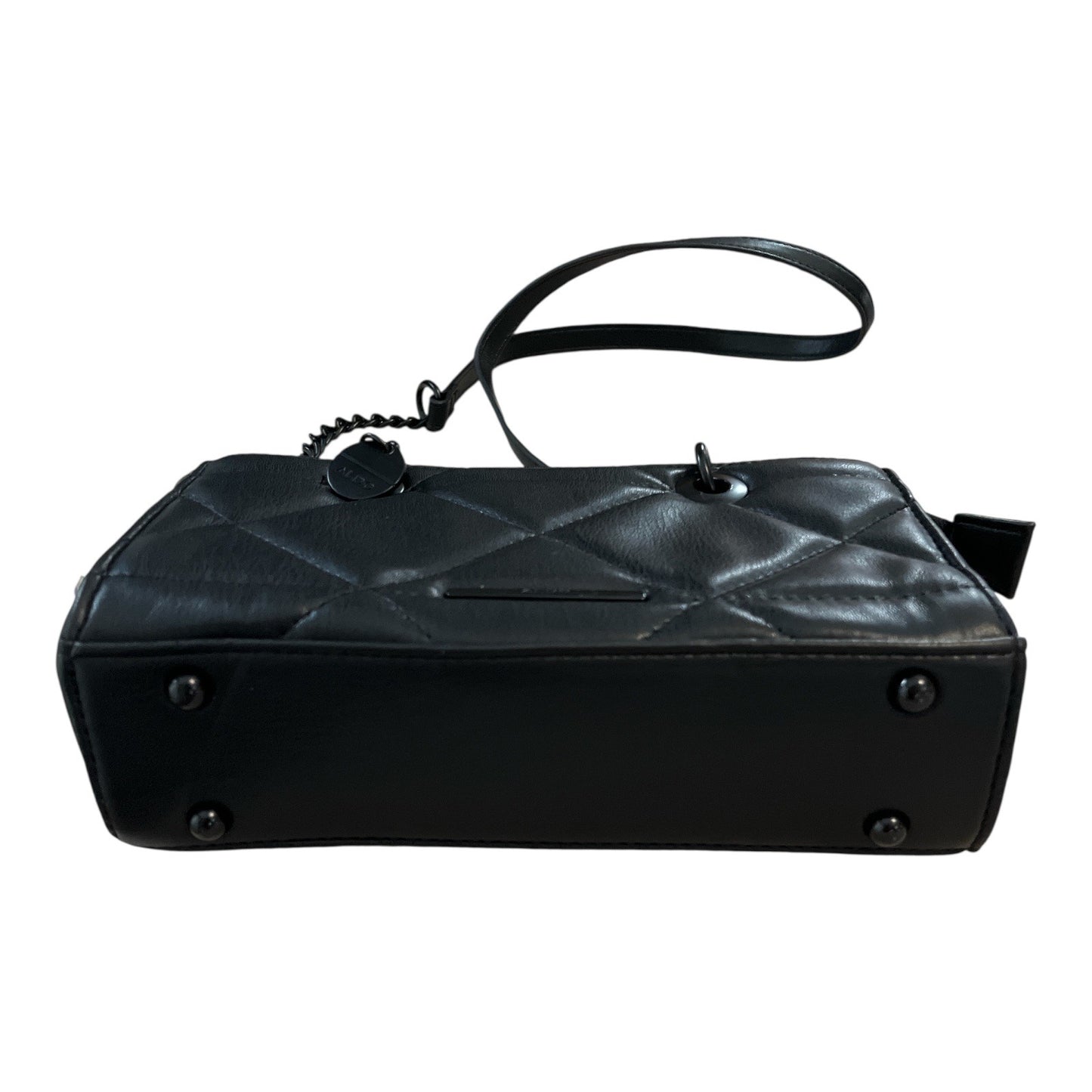ALDO Quilted Black Faux Leather Mini Satchel – Metal Handles and Chain Strap – 2023