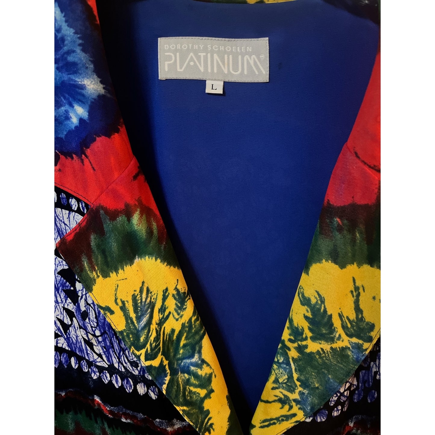 Dorothy Schoelen Platinum Women’s Jacket – L – Bold Batik Print – Made in USA
