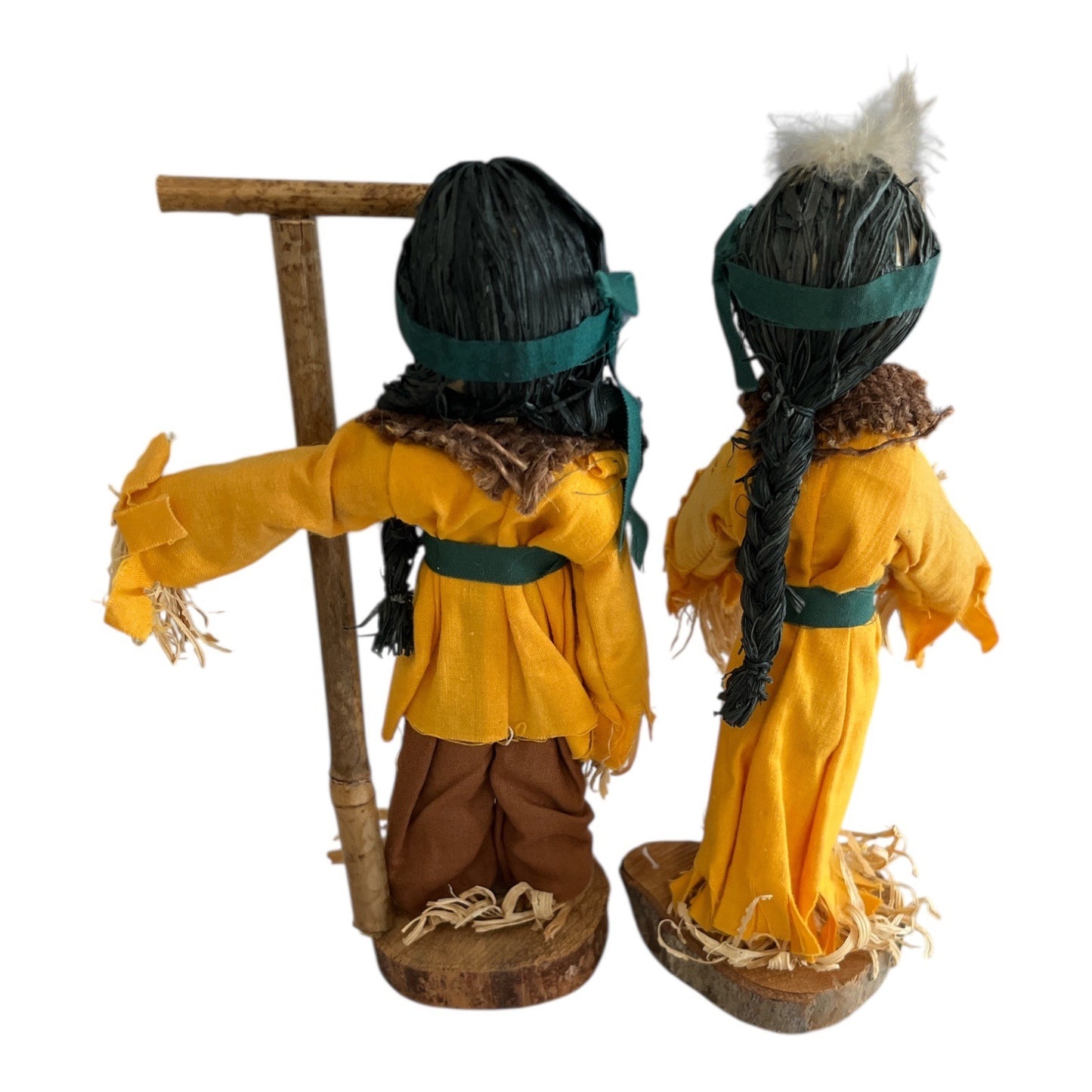 Rustic Corn Husk Farmer Dolls with Wooden Base – 7x2 – Made in China – Harvest Thanksgiving Decor