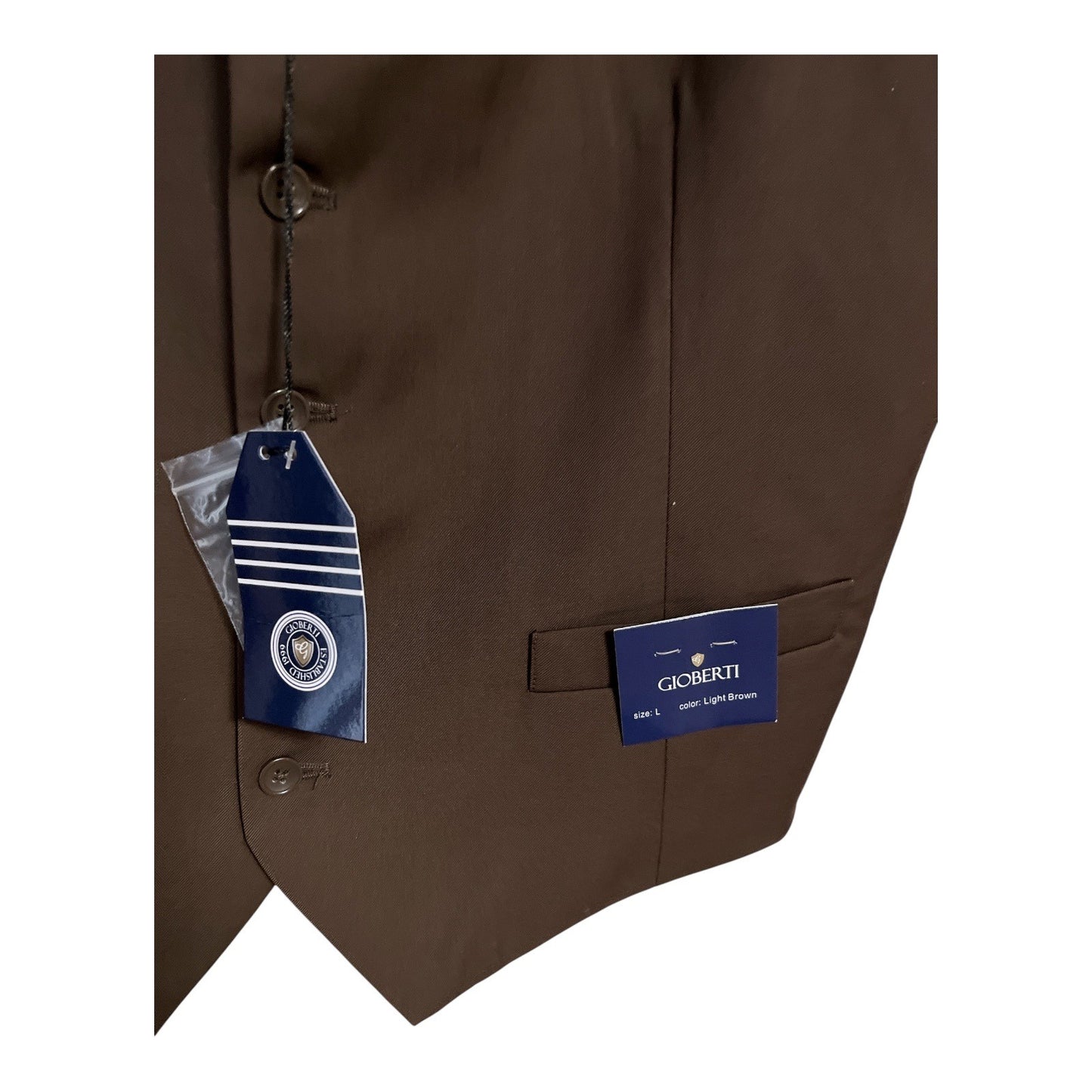 New Gioberti Men's Dress Vest – Light Brown, Size L, 70/30 Poly Rayon, Adjustable Back, 2022