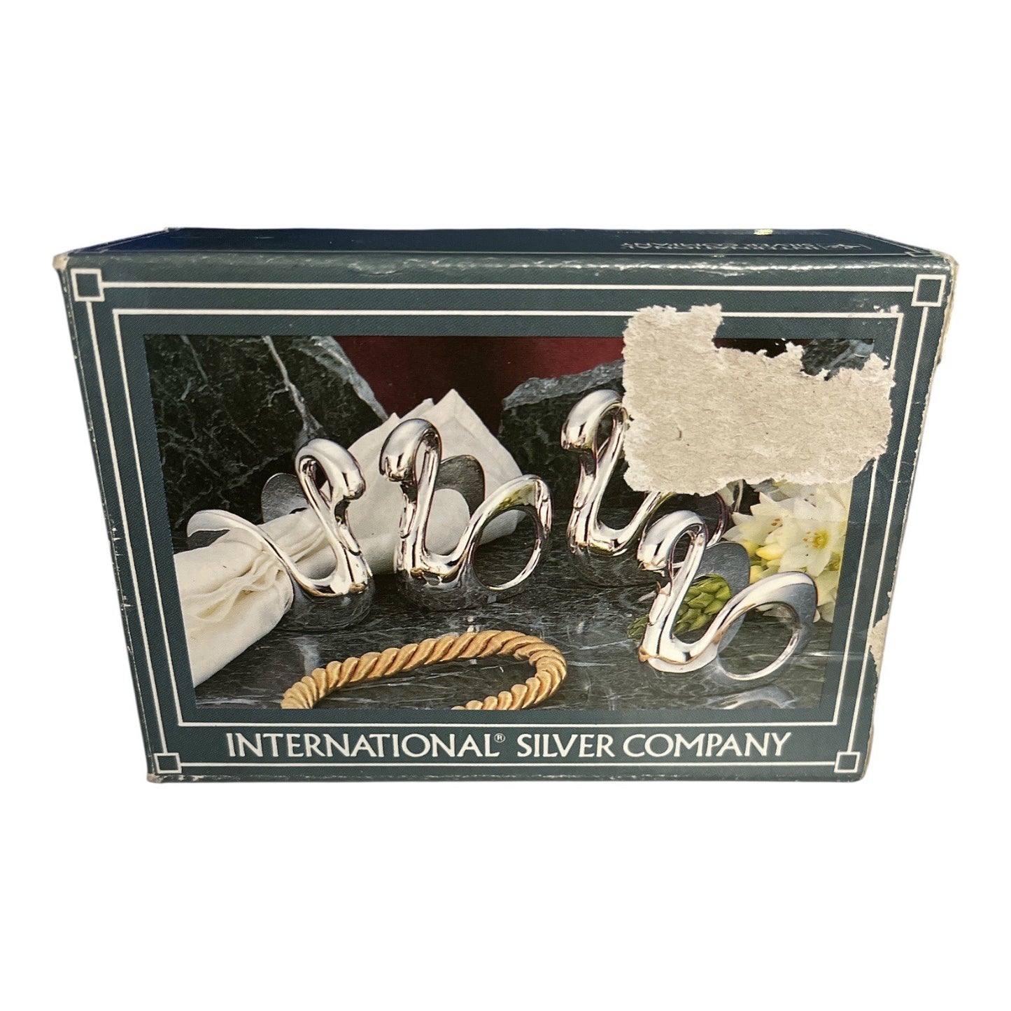 1992 International Silver Company Swan Napkin Rings, Set of 4, Silver-Plated, Original Box