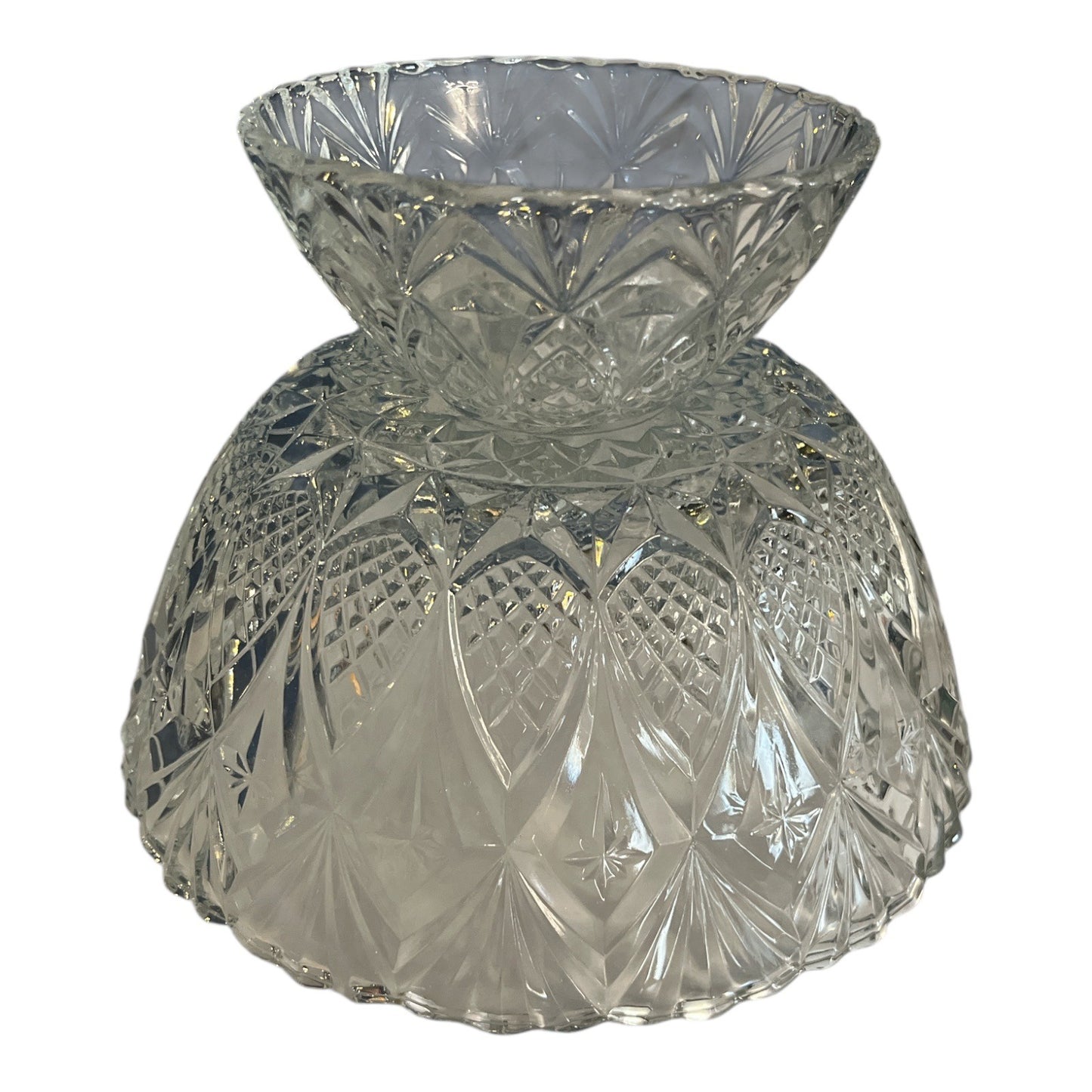 Vintage Pressed Glass Pedestal Compote Bowl – Made in France – Pineapple Diamond Cut – 8 x 6 x 4.5"