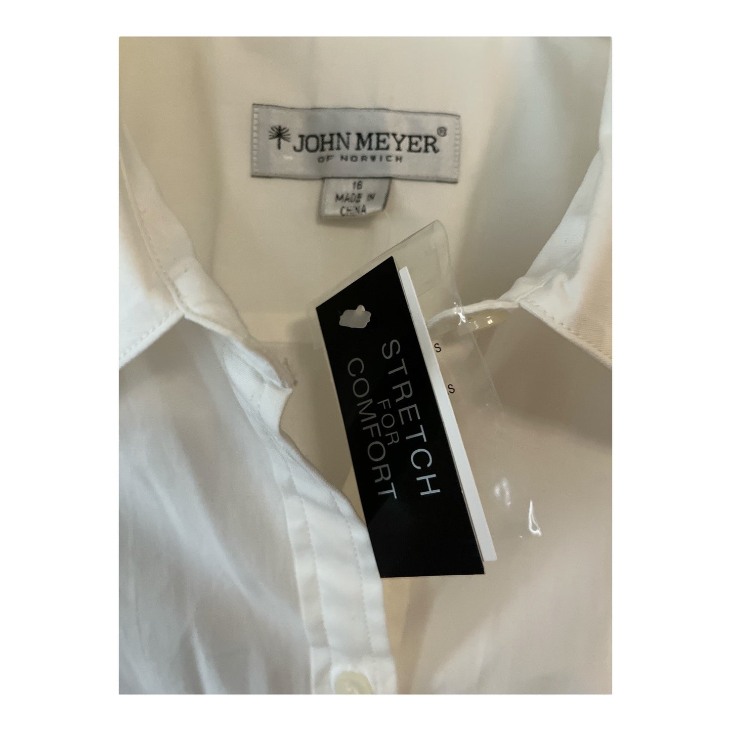 NWT John Meyer of Norwich Women’s White Button-Down Shirt – Size 16 Stretch Cotton Blend