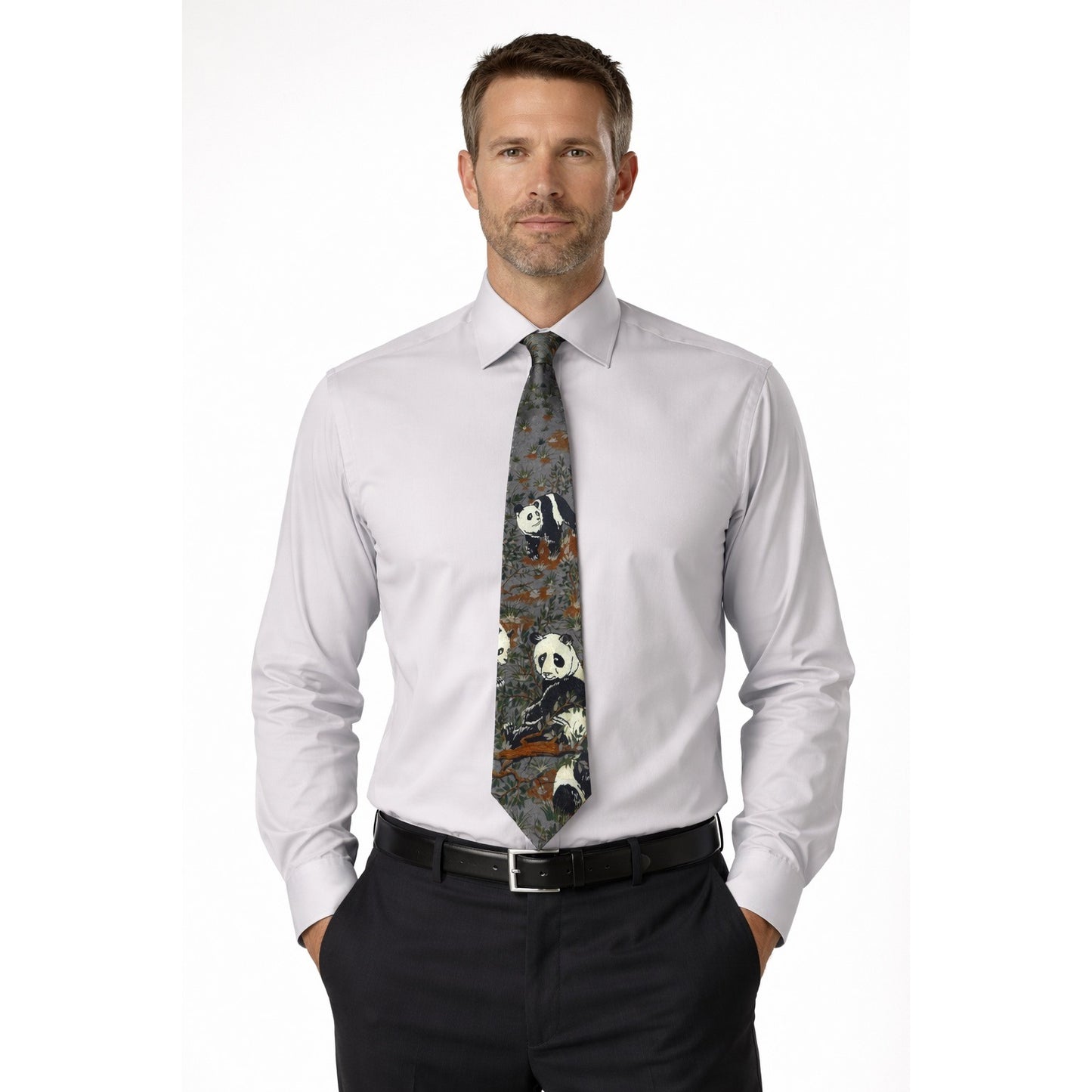 Vintage Panda Print Necktie Lost Kingdom Wildlife Theme Wide Tie