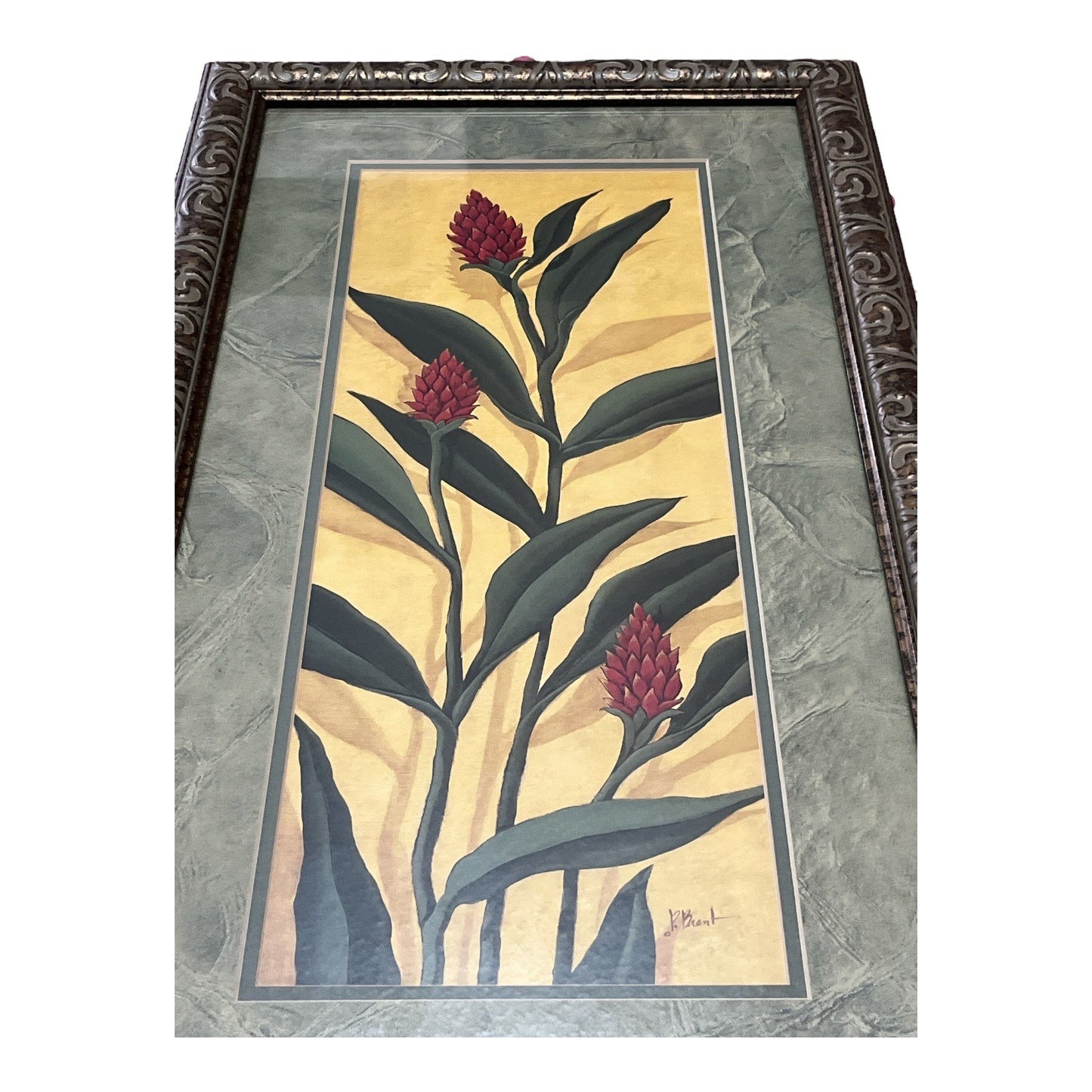 Paul Brent “Red Ginger” Framed Art Print – 12x24 Tropical Botanic USA