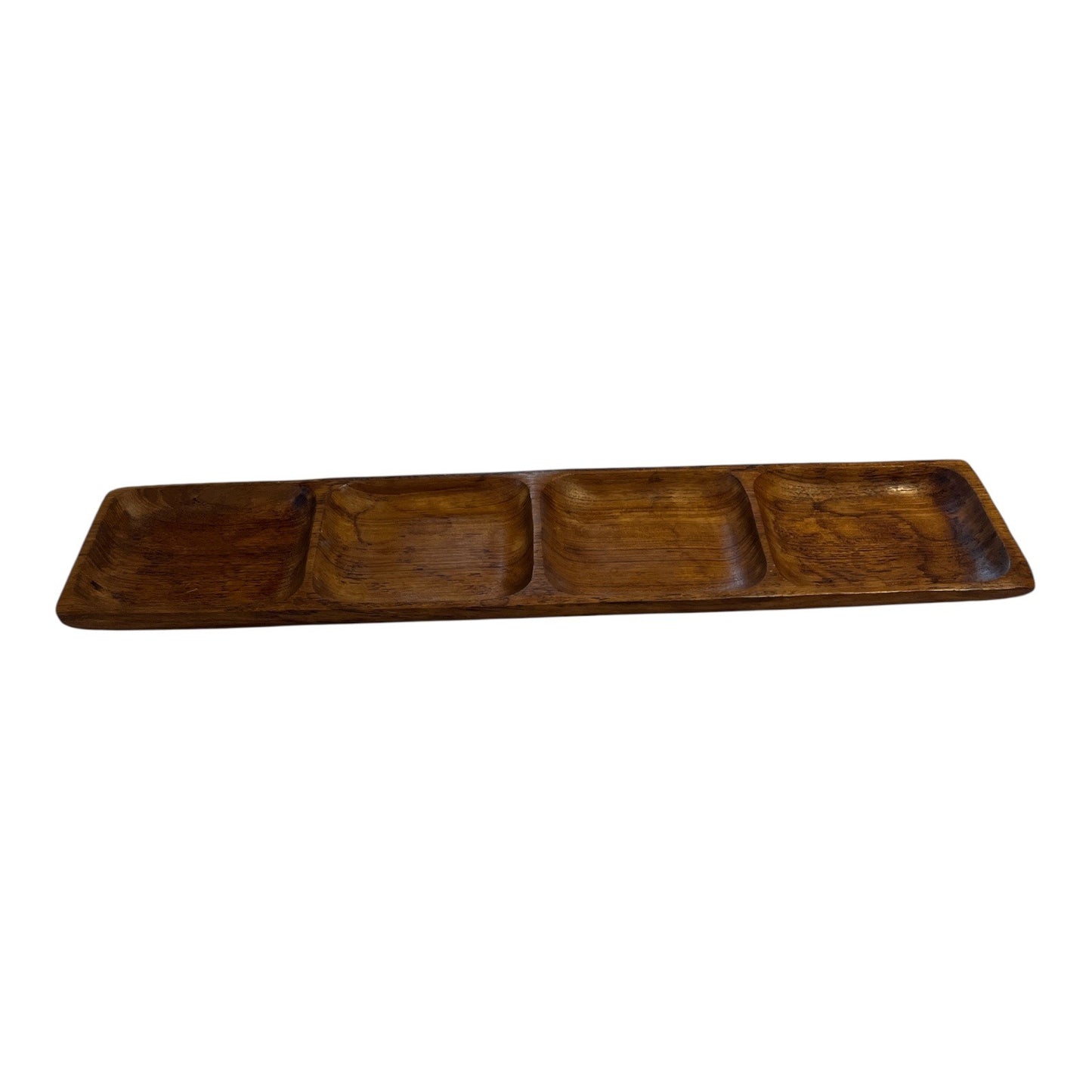 Vintage Teak Wood Divided Tray – 4 Section Snack or Condiment Server – Thailand – Mid-Century Modern