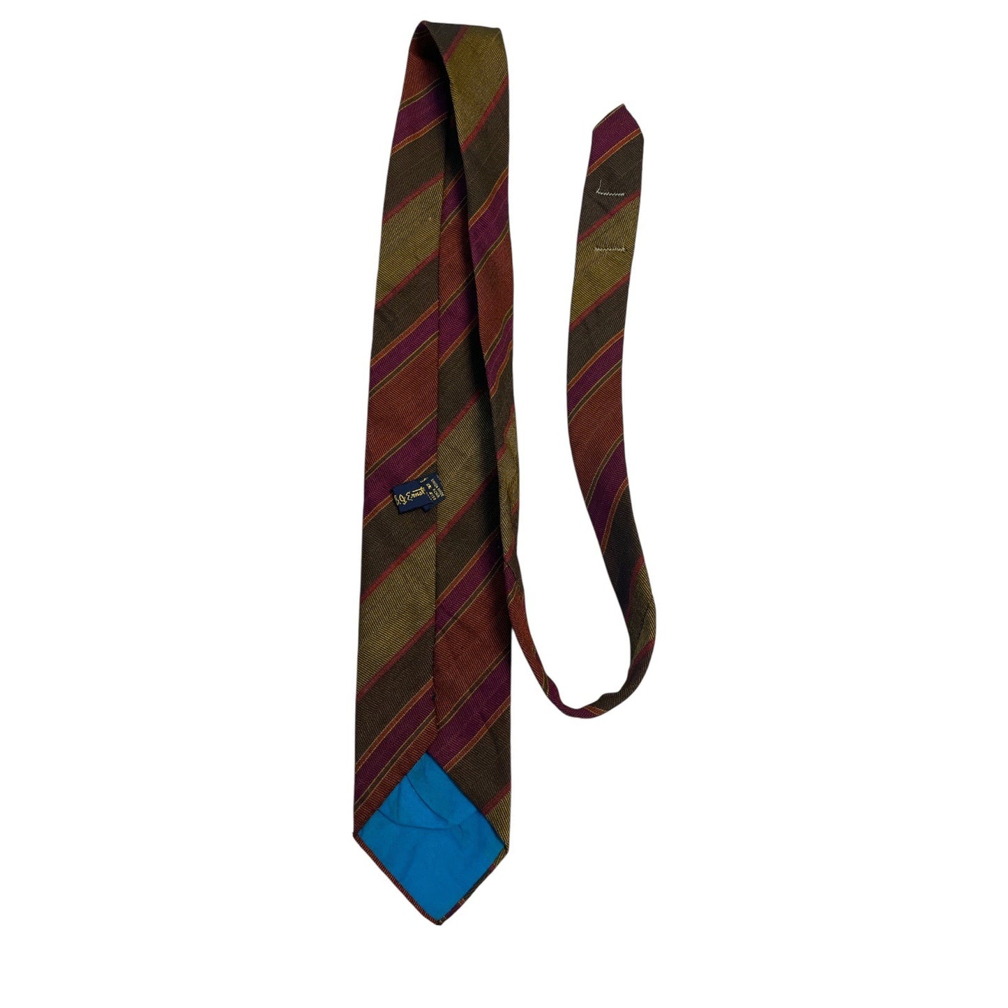 1960s–70s Vintage Striped Wool Blend Tie by B.J. Ernst – The Tog Shop Grandville MI – 52 Inch – Red Gold Olive Brown