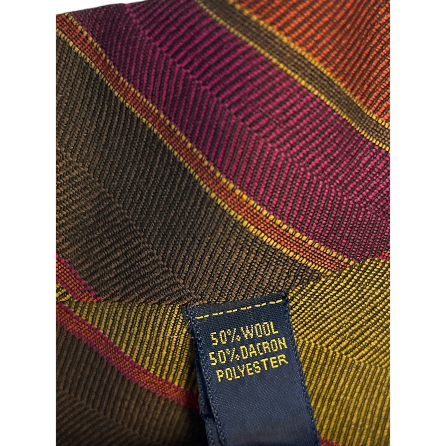 1960s–70s Vintage Striped Wool Blend Tie by B.J. Ernst – The Tog Shop Grandville MI – 52 Inch – Red Gold Olive Brown