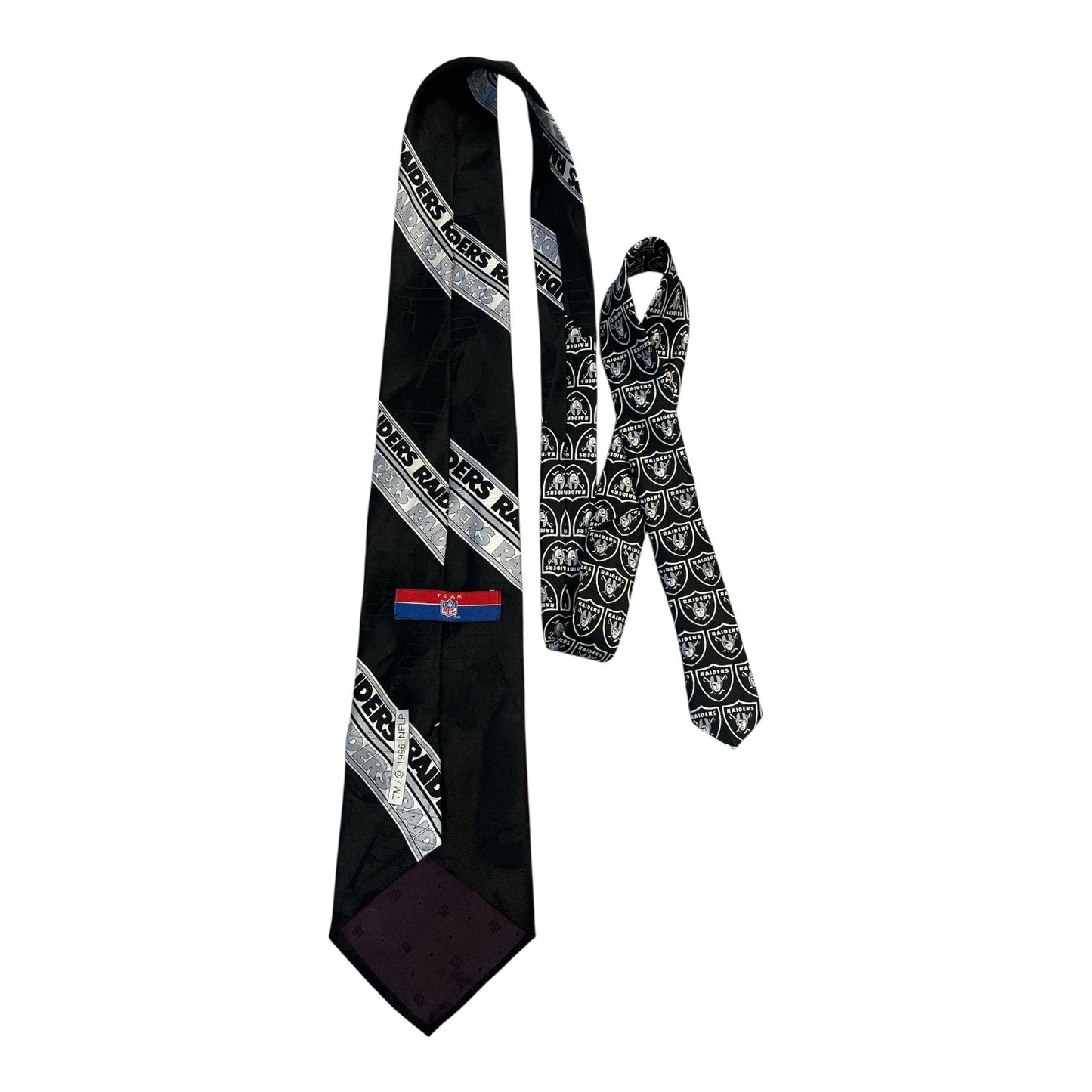 Vintage 1996 NFL Raiders Silk Tie – Black & Silver Football Helmet Necktie – 100% Silk, 55”
