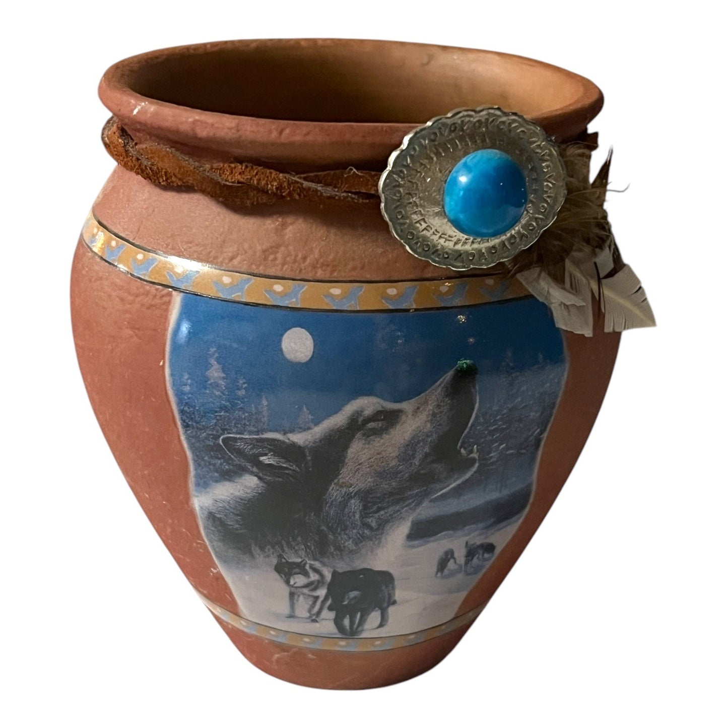 Cry of Courage Wolf Vase – Limited Edition 2001 HC – Southwestern Terra Cotta Style