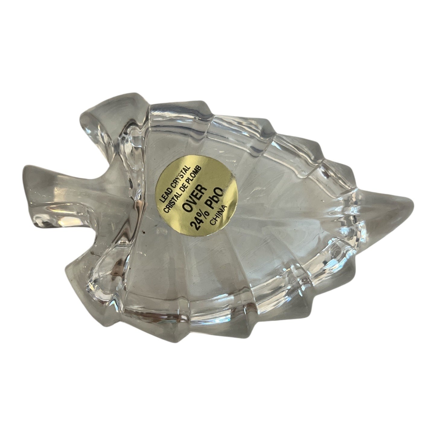 24% Lead Crystal Leaf Dish with Box – Made in China – 3.5" x 2.25" – 1990s to Early 2000s