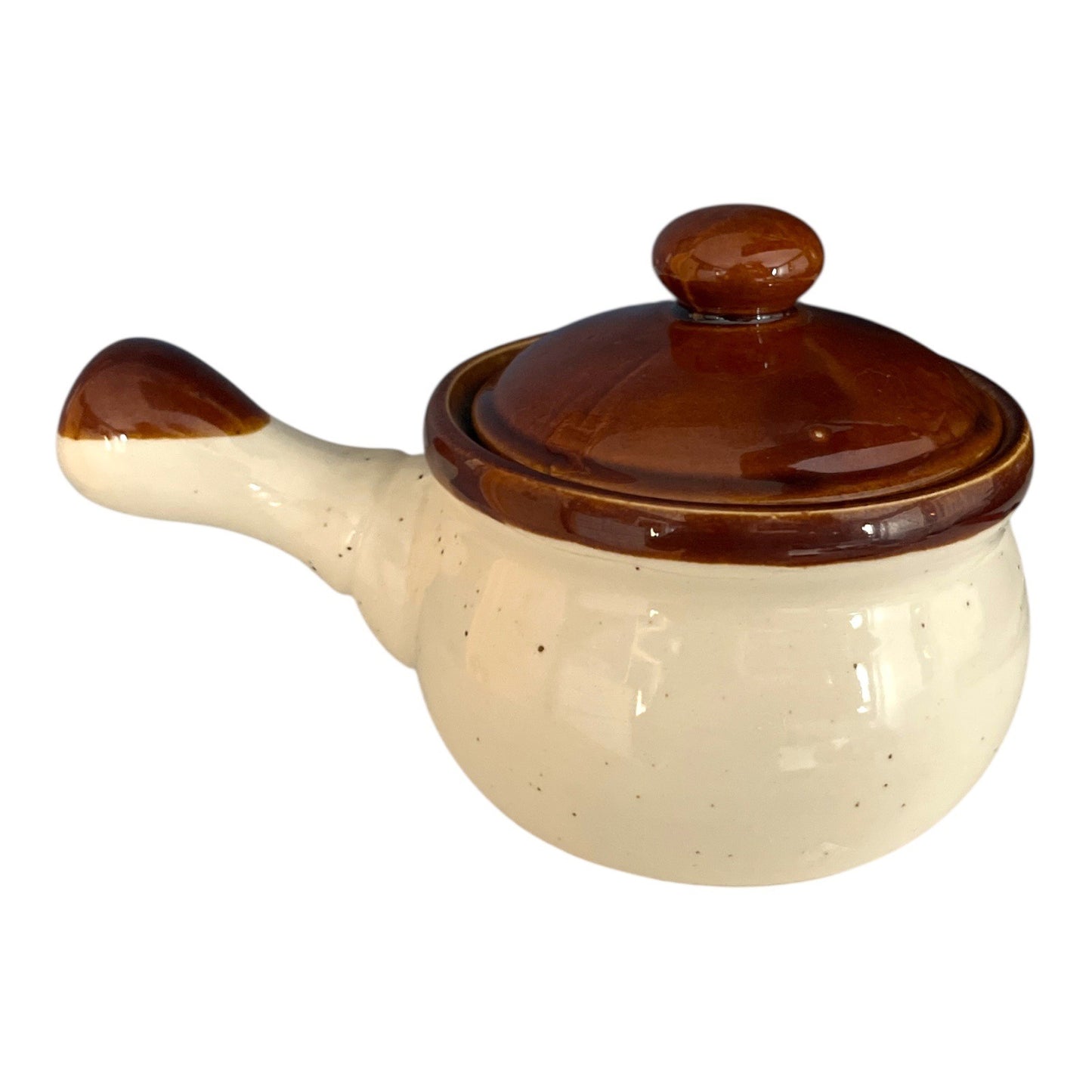 80s Vintage Farmhouse Soup Crock Set – Set of 4 – Brown Rim Stoneware Bowls with Scenic Country Designs