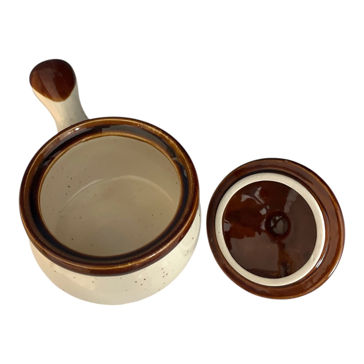 80s Vintage Farmhouse Soup Crock Set – Set of 4 – Brown Rim Stoneware Bowls with Scenic Country Designs