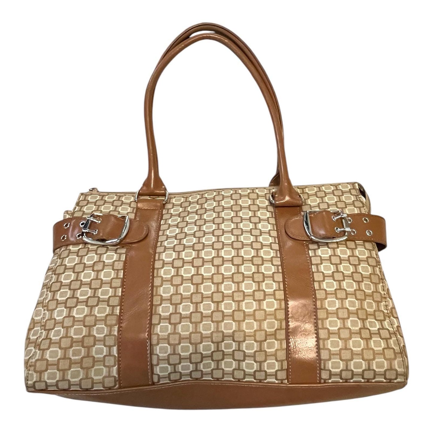 Vintage Nine West Geometric Print Tote Bag – Tan & Beige