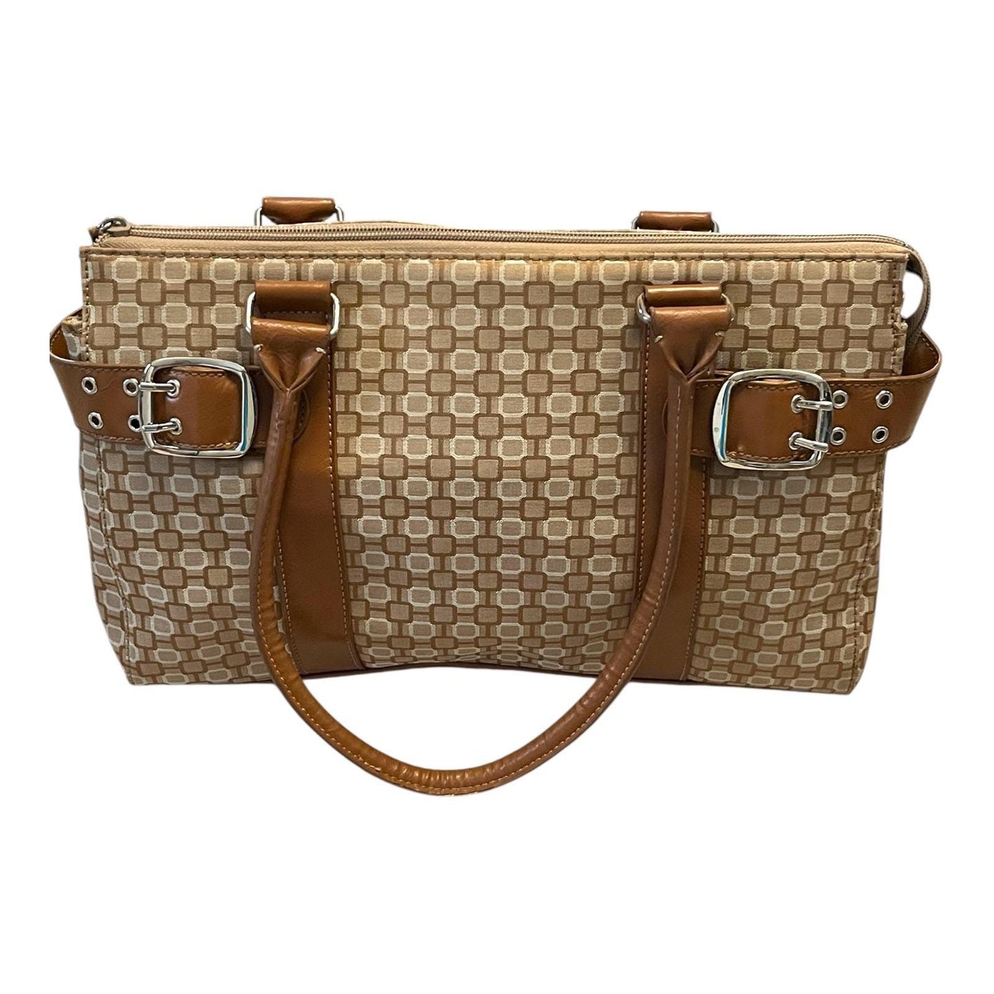 Vintage Nine West Geometric Print Tote Bag – Tan & Beige