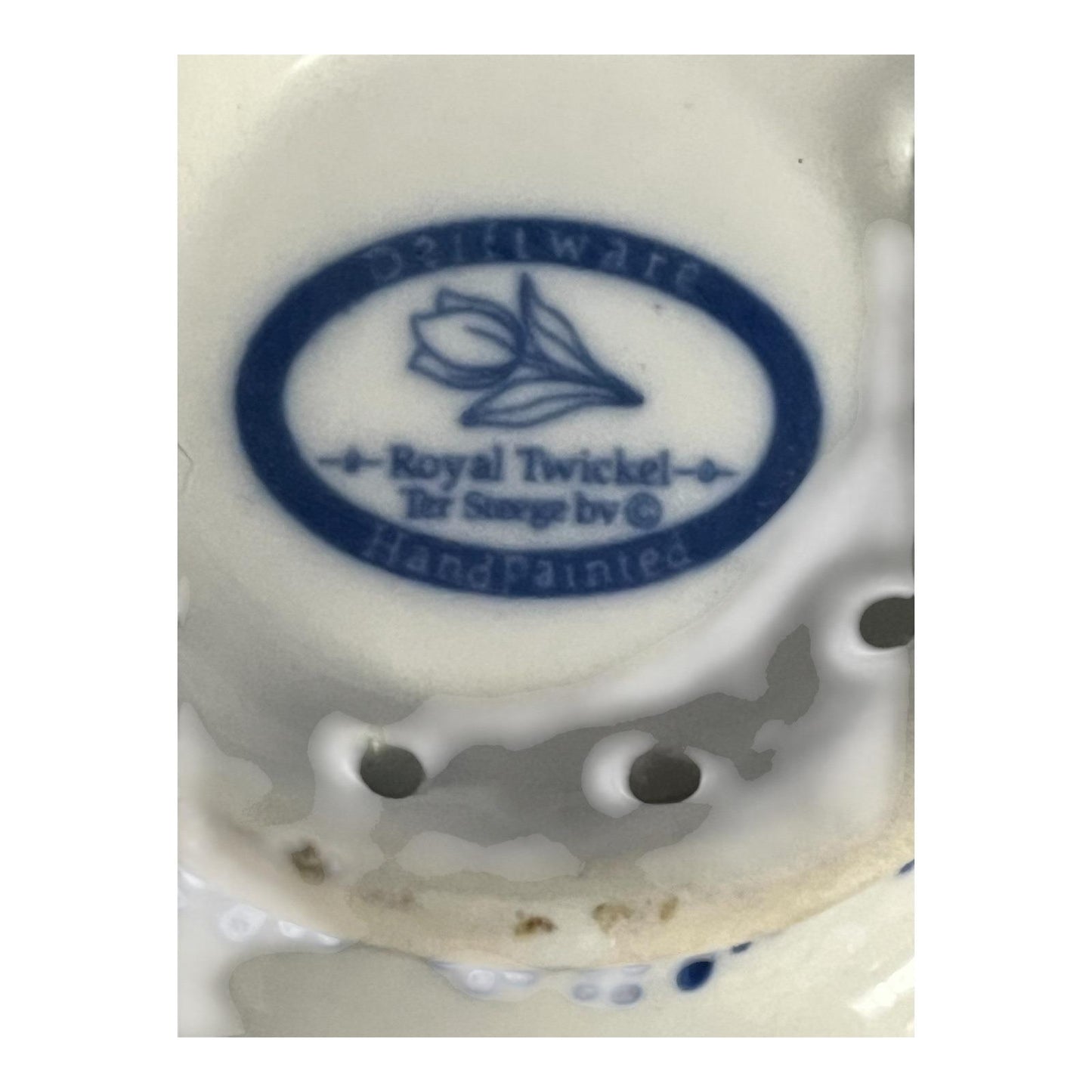 Vintage Royal Twickel Delftware Mug – Hand-Painted Blue Tulip Design – 3.75" x 3.25"