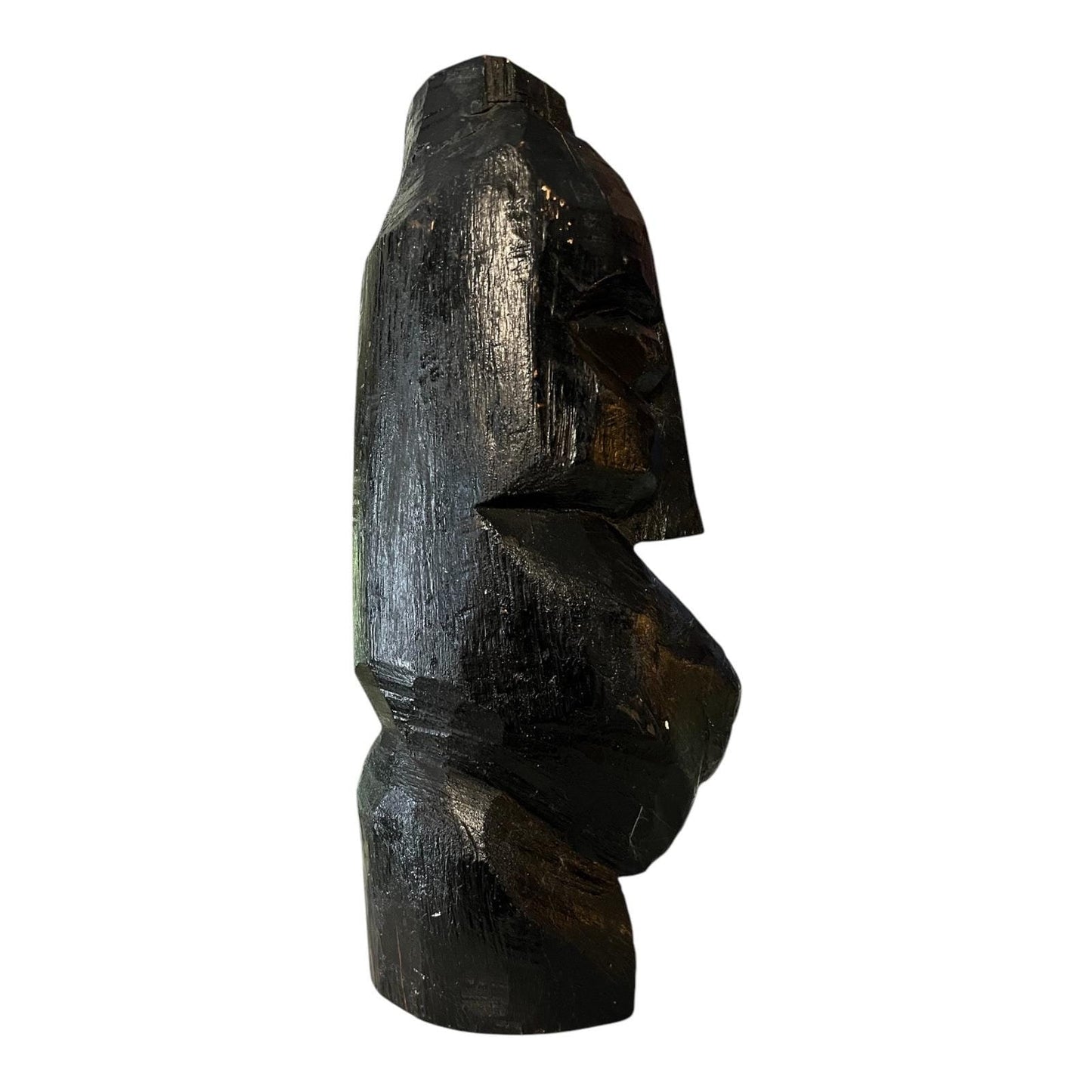 Vintage Hand-Carved Wooden Sculpture – Moai-Style Tribal Bust – 11.5”