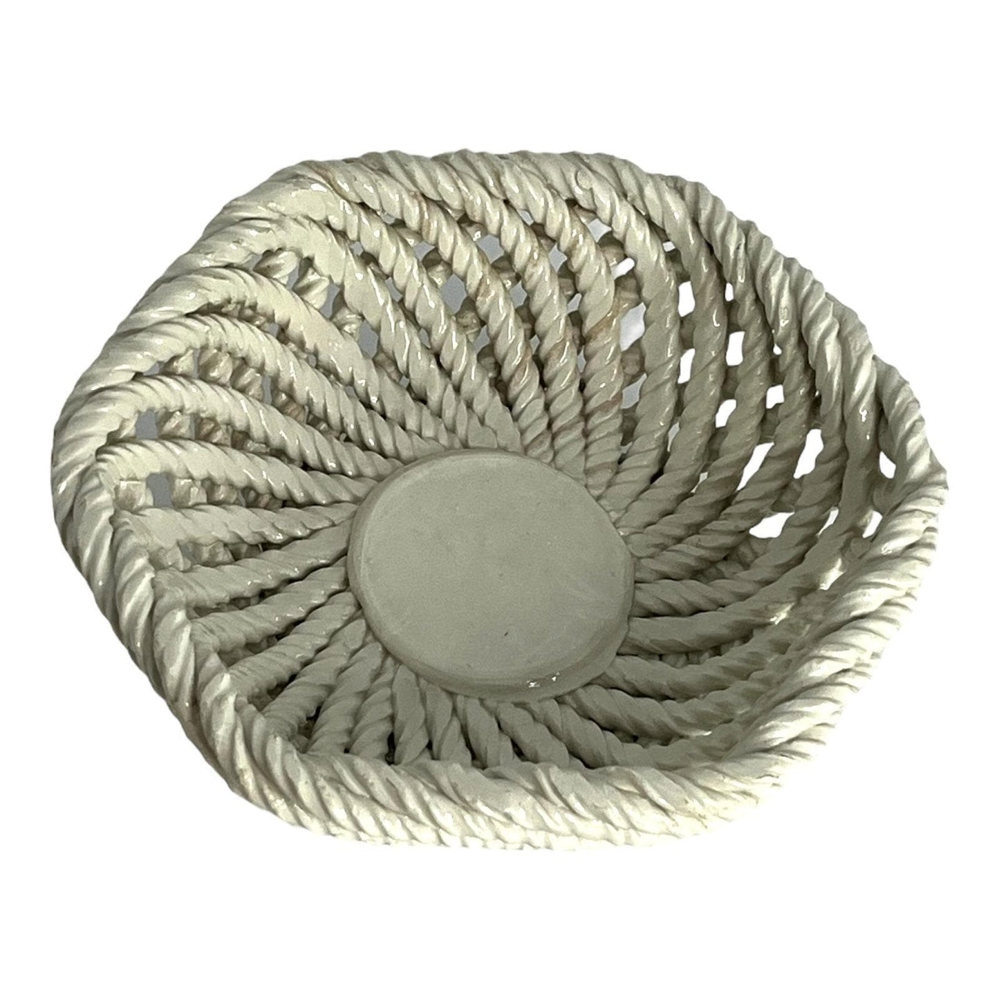 Vintage Italian Ceramic Basket – Floral Rose Detail – Rope Weave