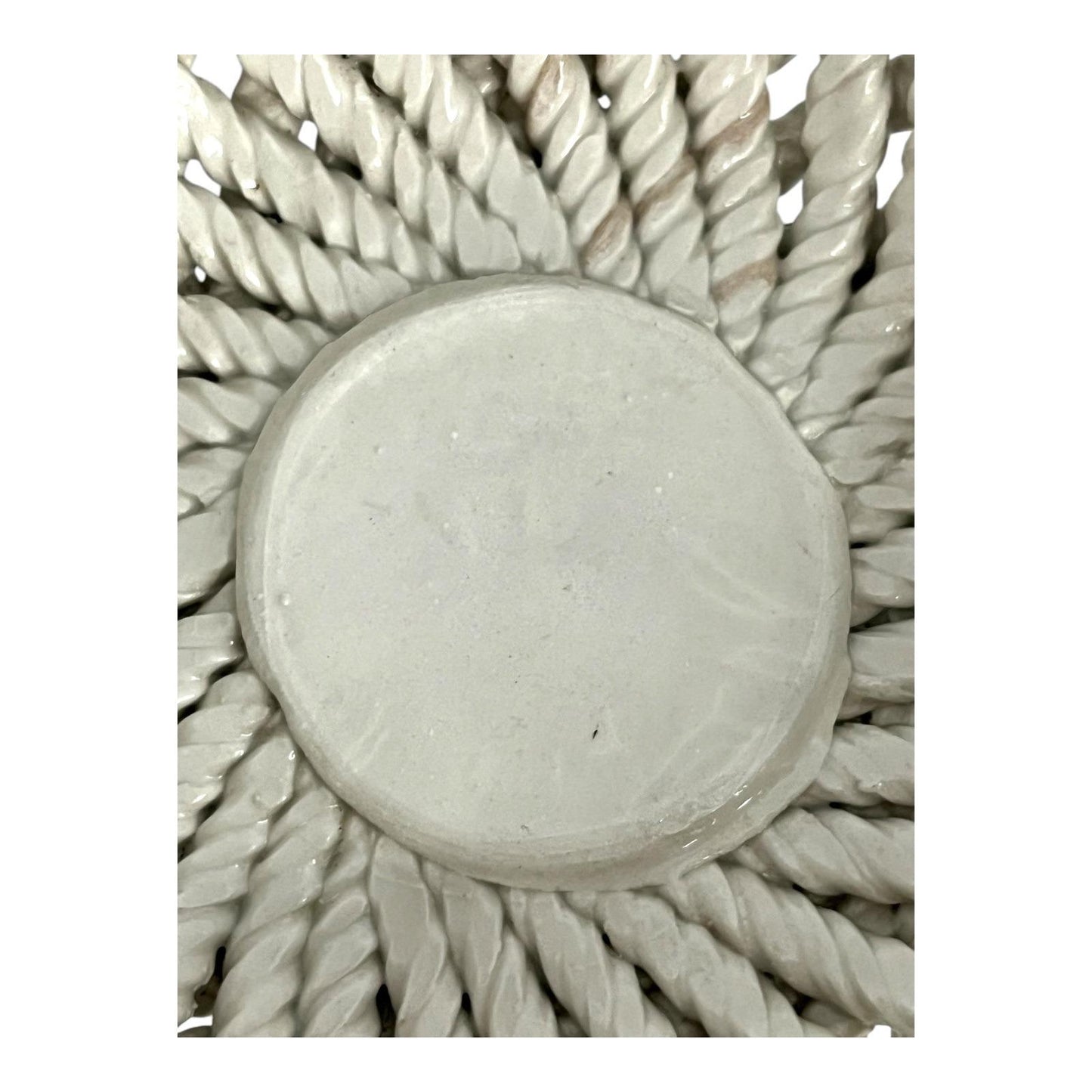 Vintage Italian Ceramic Basket – Floral Rose Detail – Rope Weave