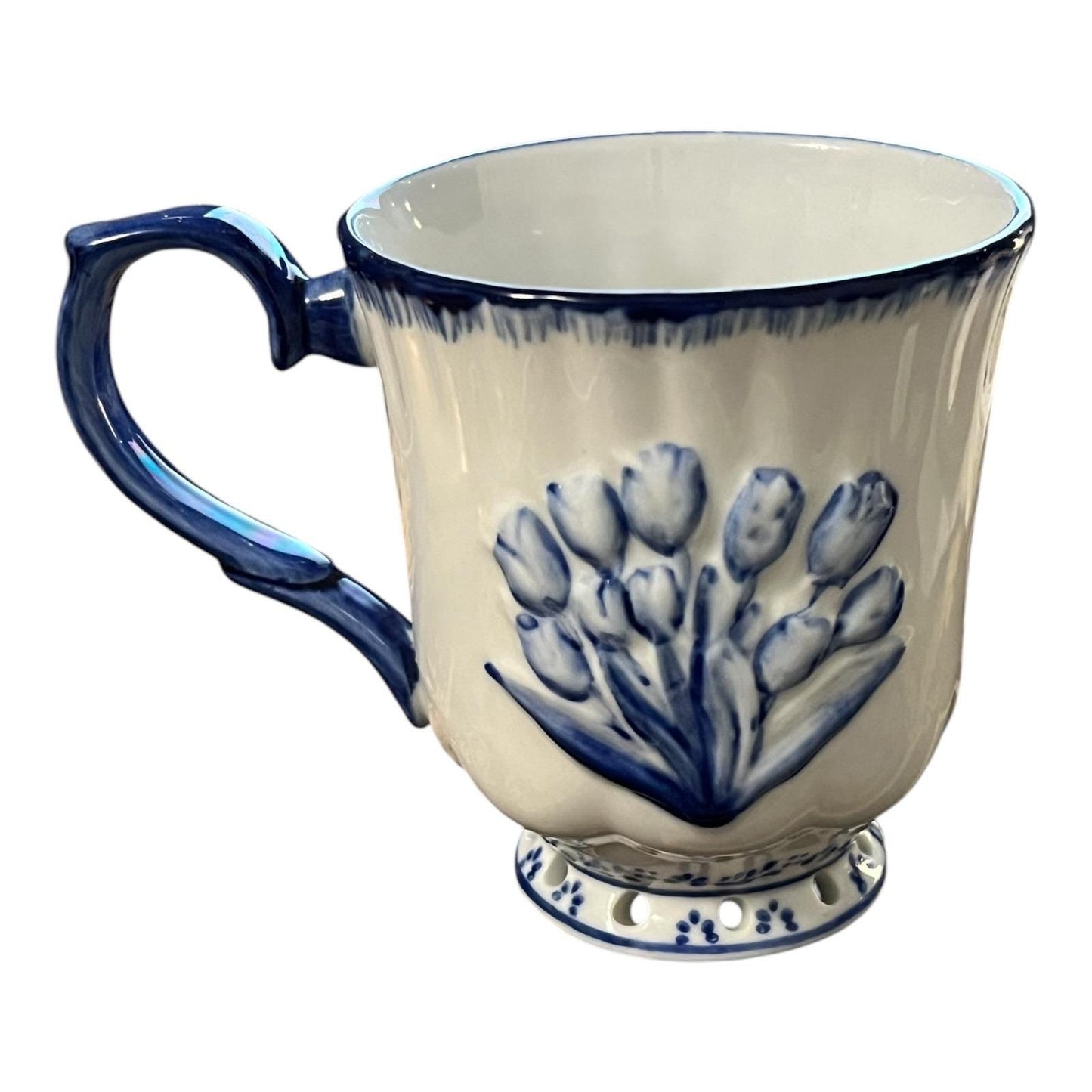 Vintage Royal Twickel Delftware Mug – Hand-Painted Blue Tulip Design – 3.75" x 3.25"