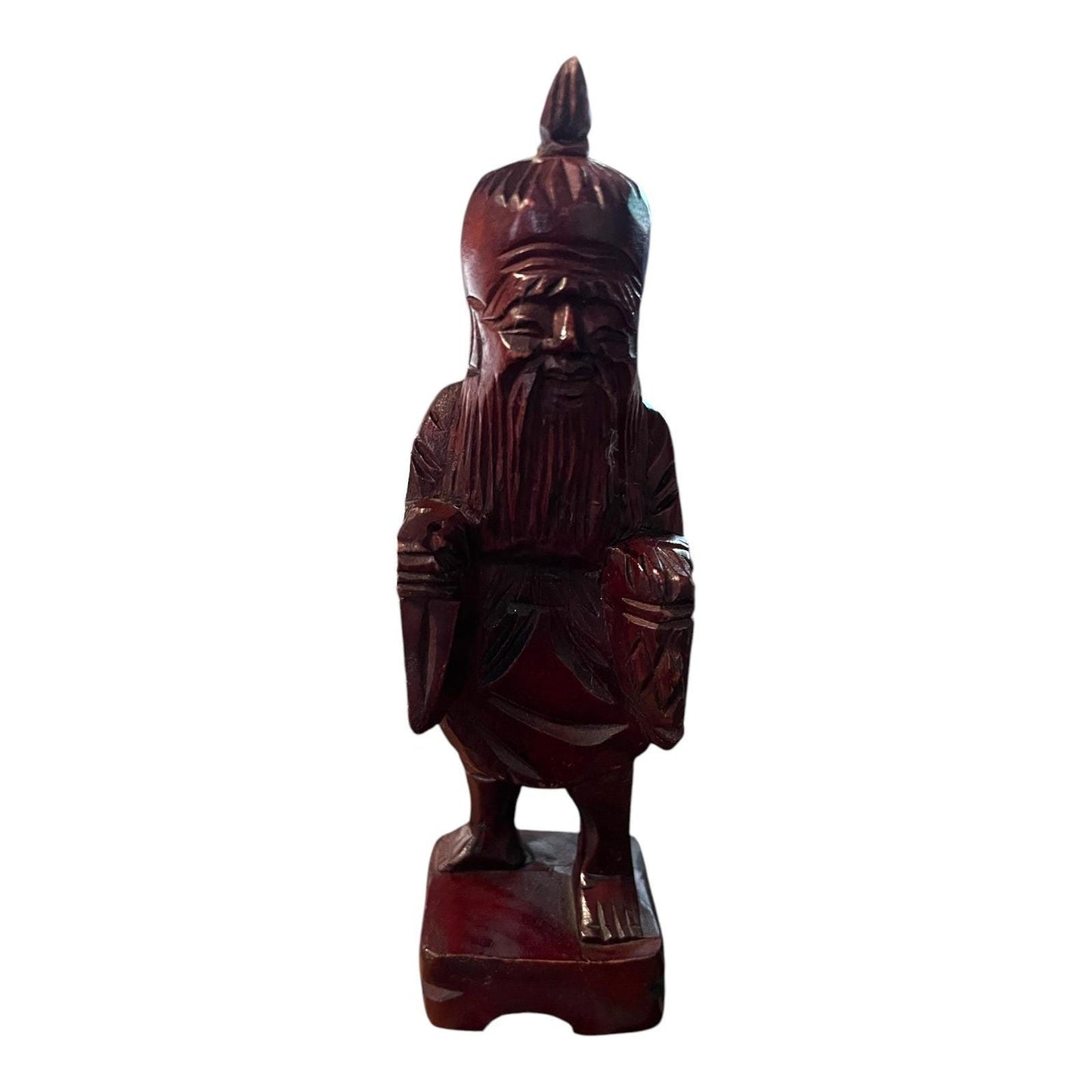 Vintage Chinese Shou Xing Figurine – Hand-Carved Wood – 8” Tall