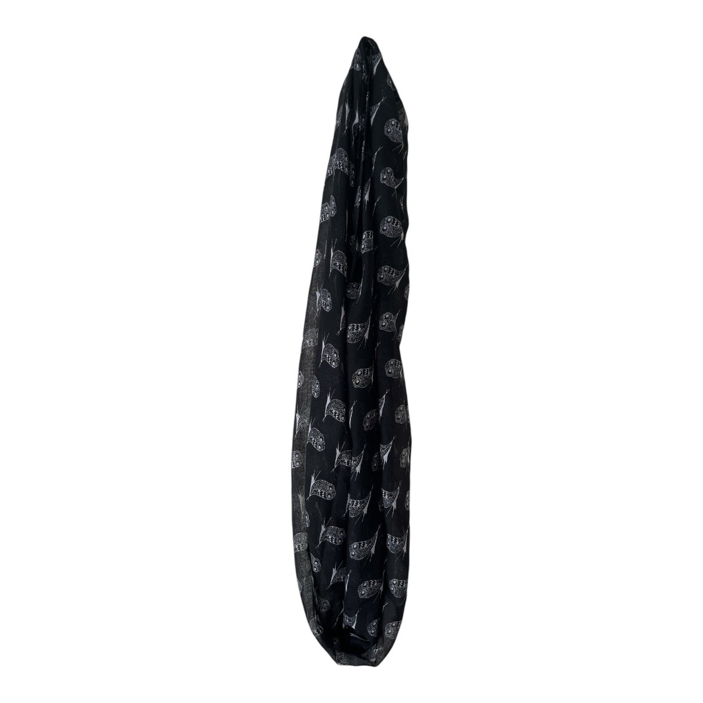Copper Key Black Infinity Scarf with White Owl Print | 64” Loop | One Size Polyester