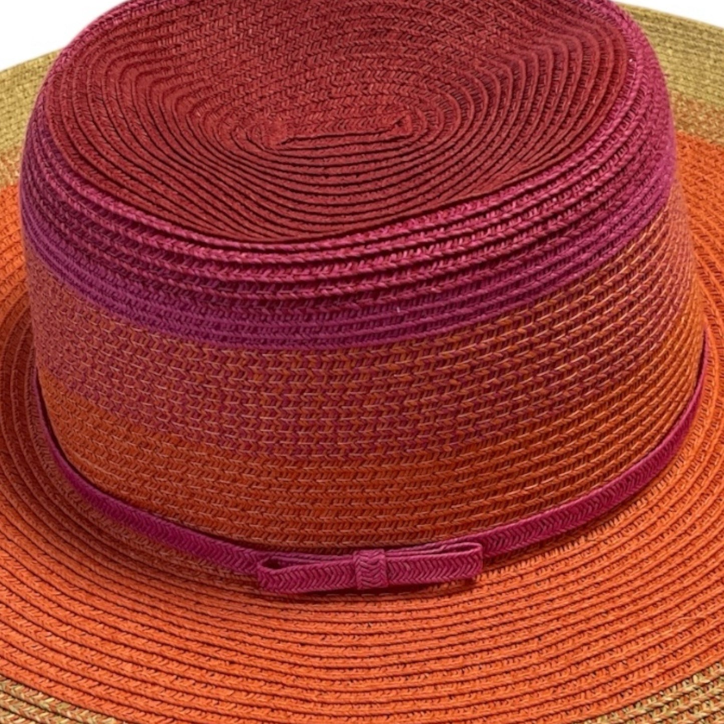 Nine West Wide Brim Sun Hat – Multicolor Straw – Red, Orange, Gold – 16.5"