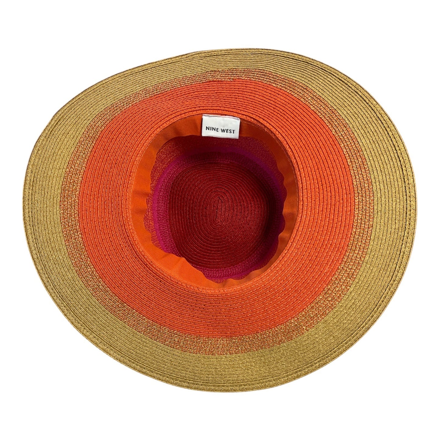 Nine West Wide Brim Sun Hat – Multicolor Straw – Red, Orange, Gold – 16.5"