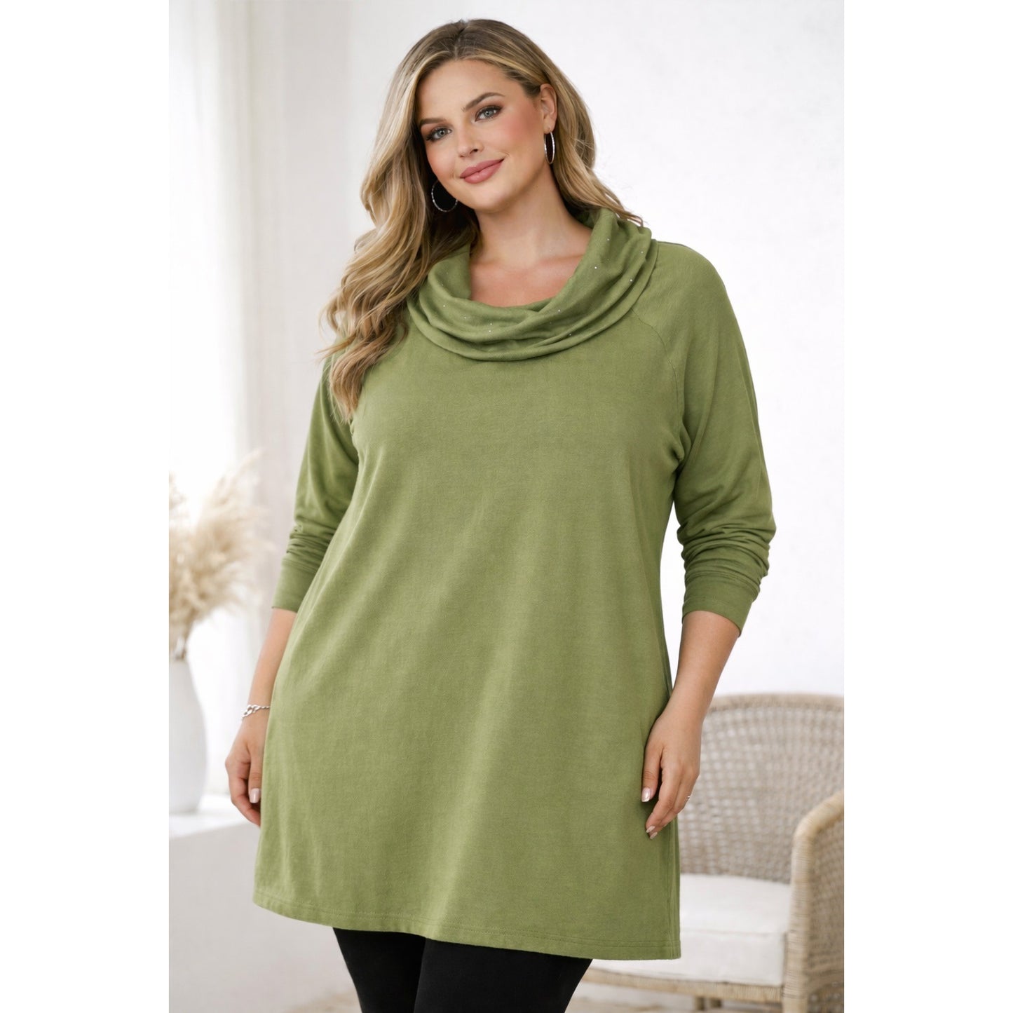 Ulla Popken Olive Green Cowl Neck Tunic Top 20/22 Y2K Greece