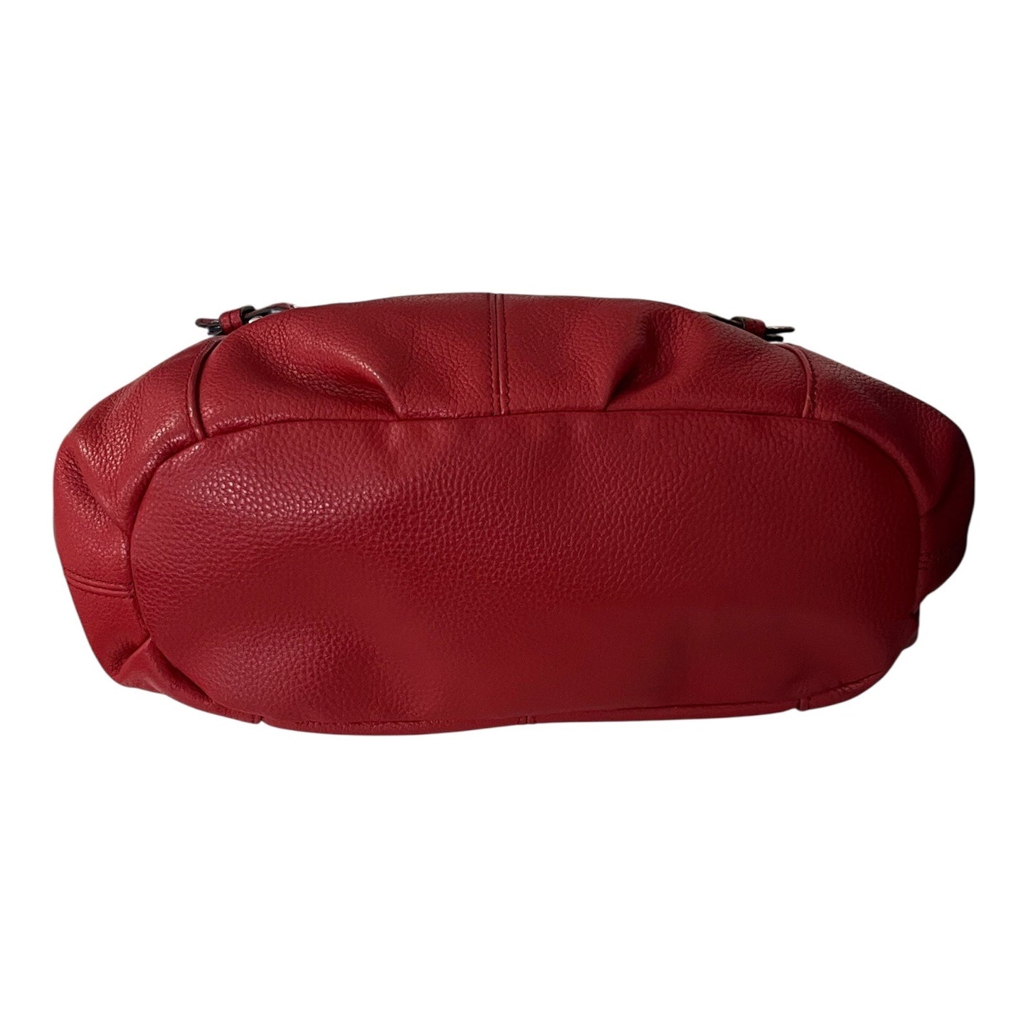 Tignanello Red Pebbled Leather Shoulder Bag with Buckle Detail