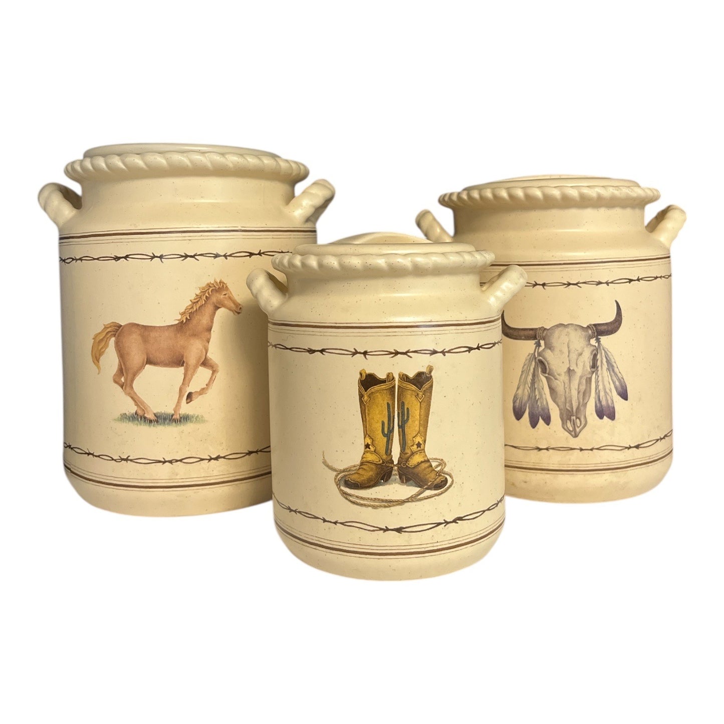 World China VTG Southwestern Canister Set of 3 | Desert Wildlife Design | Ceramic Kitchen Storage Jars
