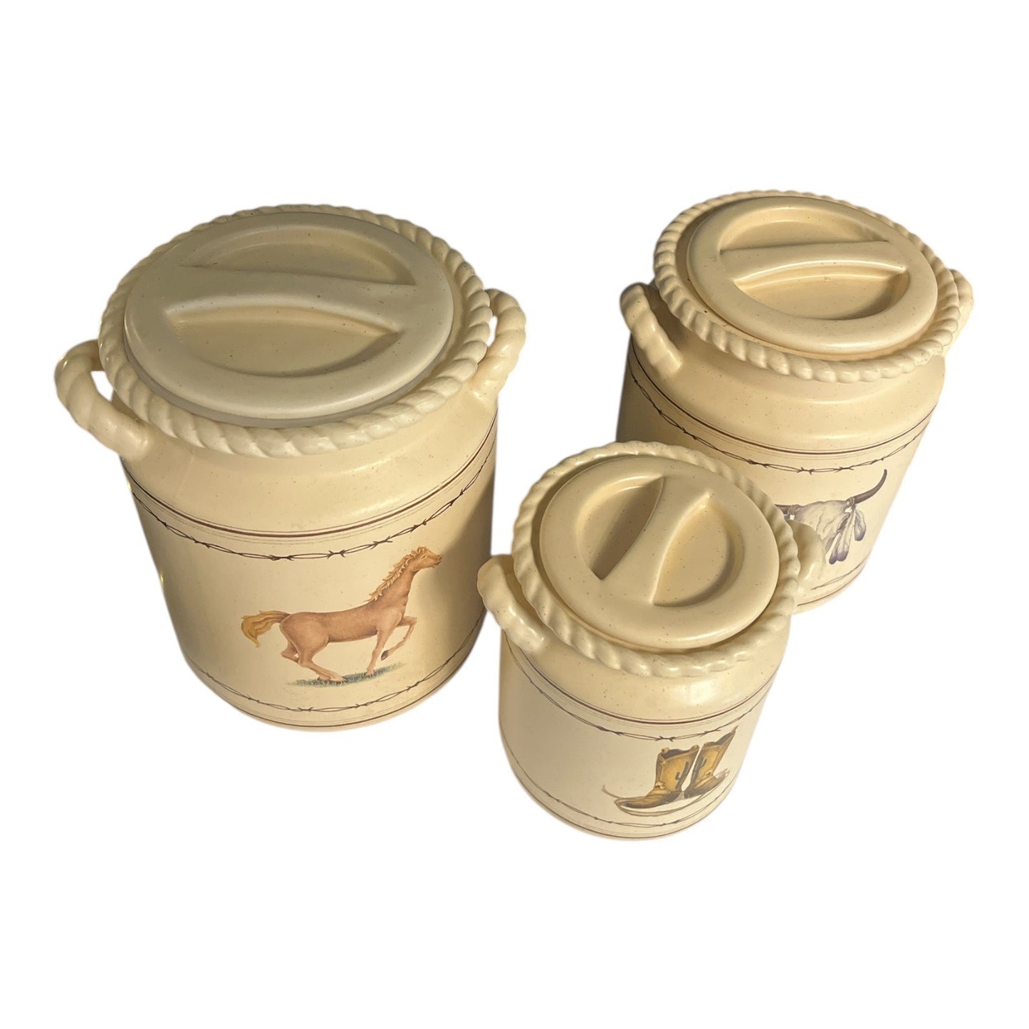 World China VTG Southwestern Canister Set of 3 | Desert Wildlife Design | Ceramic Kitchen Storage Jars