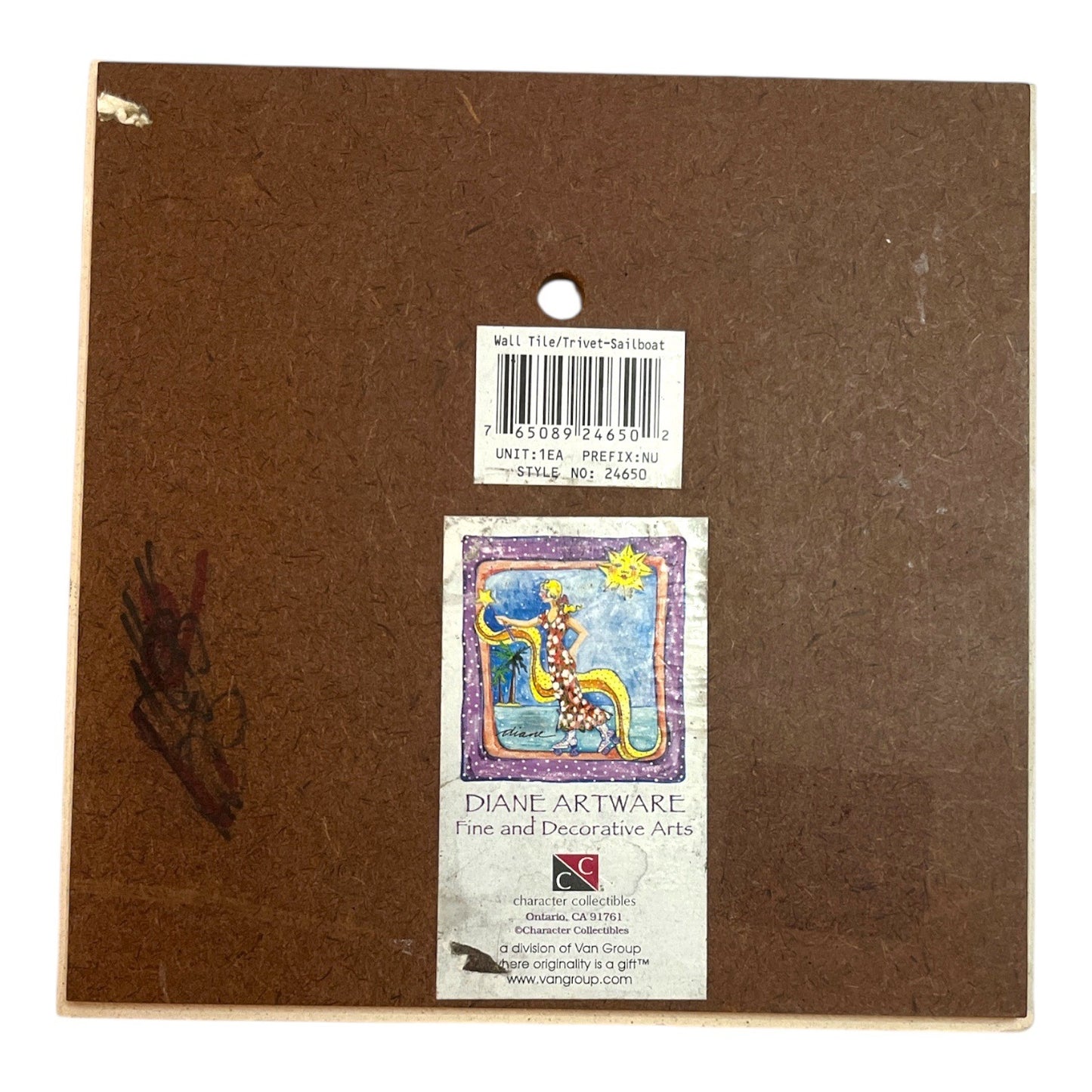 Diane Artware Wall Tile or Trivet – 6” Handpainted Sailboat Nautical Decor (1990s–2000s)