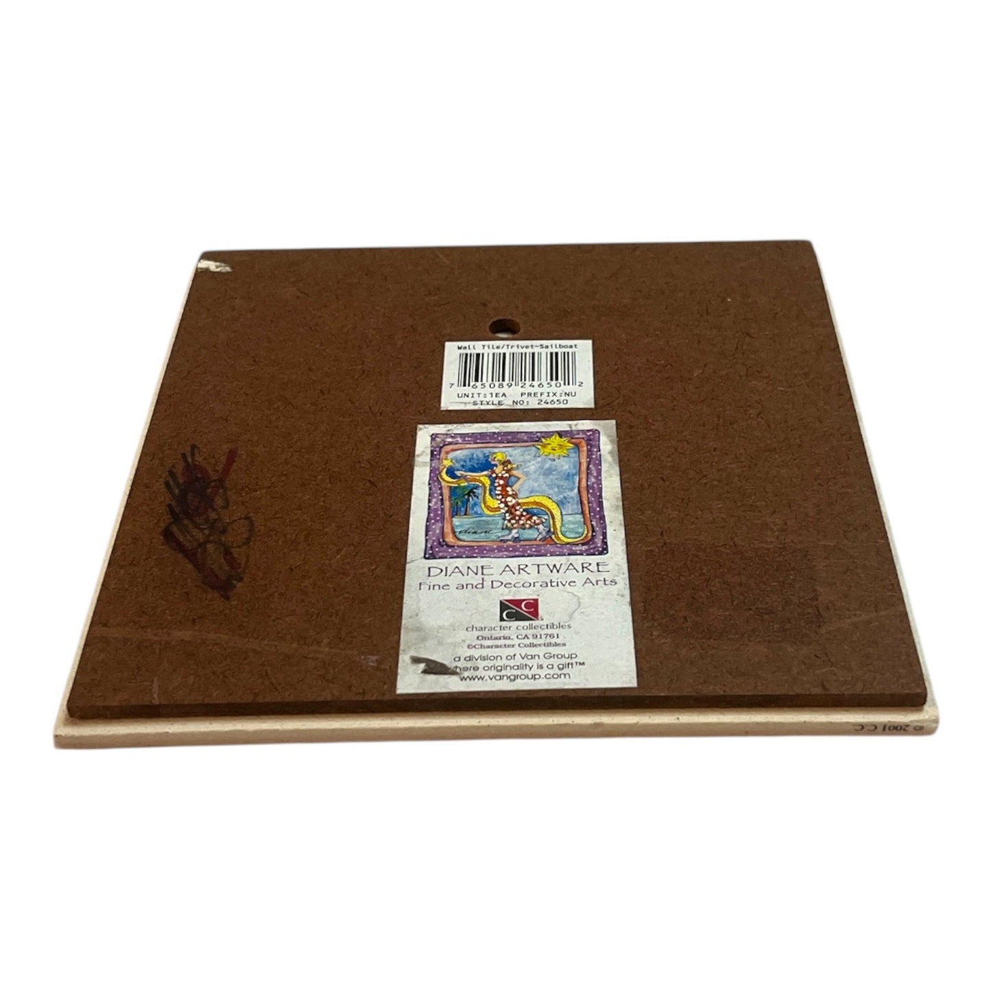 Diane Artware Wall Tile or Trivet – 6” Handpainted Sailboat Nautical Decor (1990s–2000s)