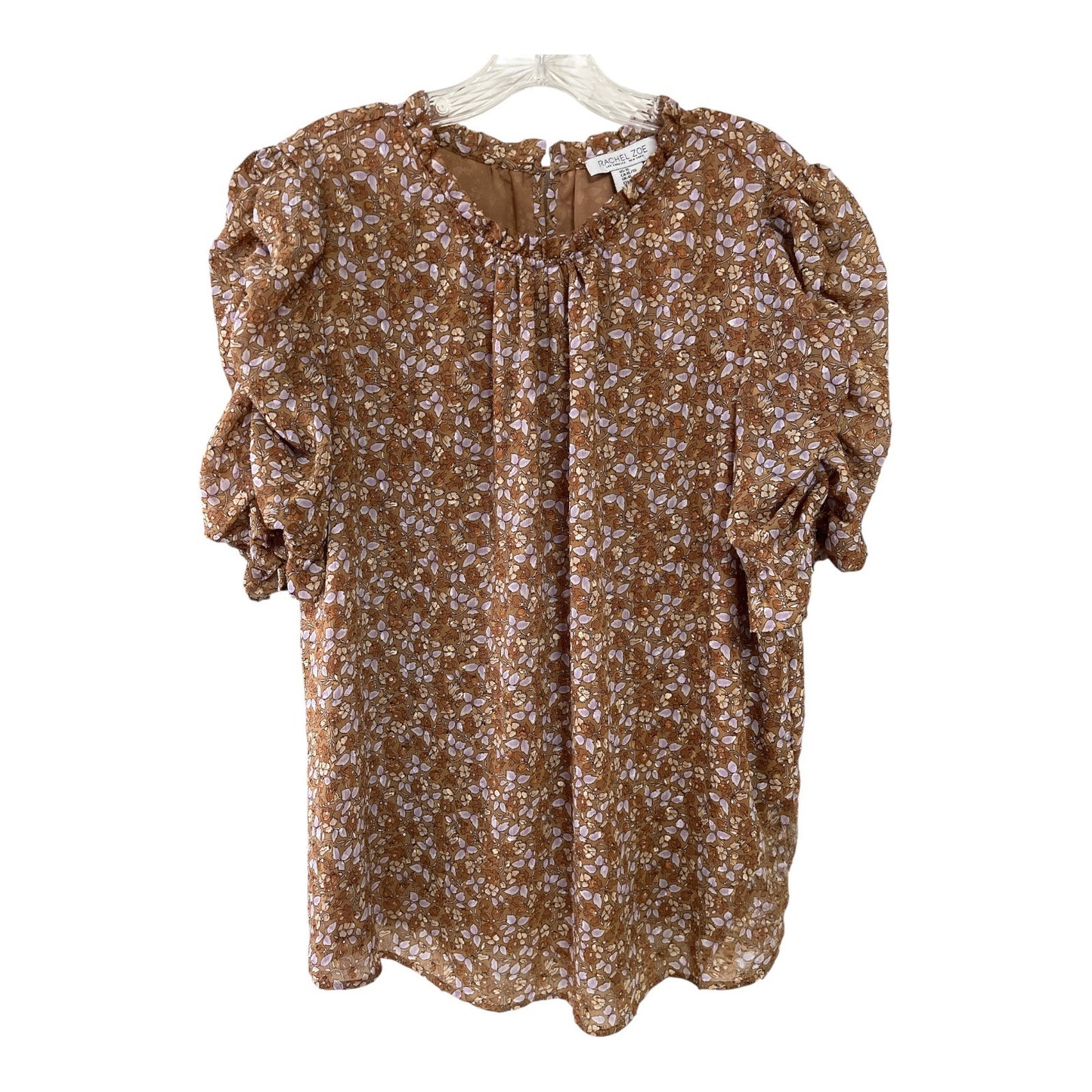 Rachel Zoe Women’s XL Puff Sleeve Floral Blouse Brown Lavender – Needs Minor Seam Repair