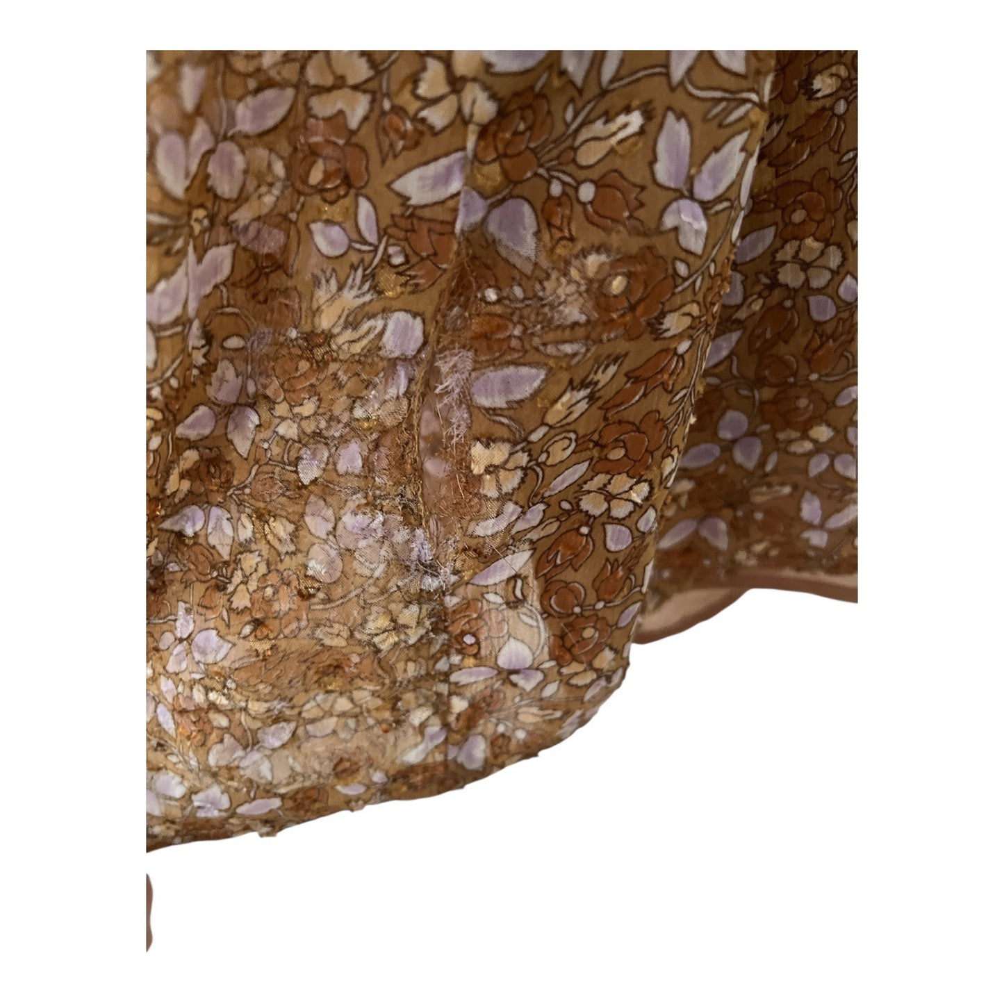 Rachel Zoe Women’s XL Puff Sleeve Floral Blouse Brown Lavender – Needs Minor Seam Repair