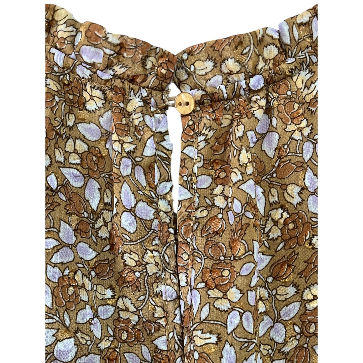 Rachel Zoe Women’s XL Puff Sleeve Floral Blouse Brown Lavender – Needs Minor Seam Repair