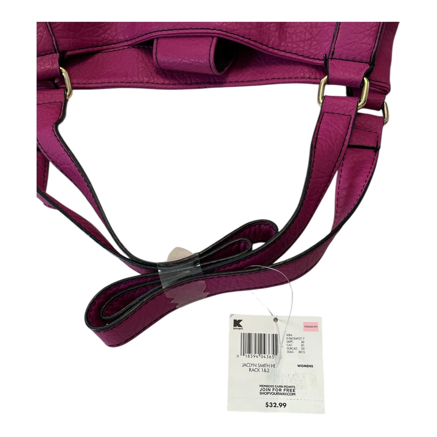 Jaclyn Smith Magenta Pebbled Faux Leather Shoulder Bag NWT Gold Hardware Tote Purse