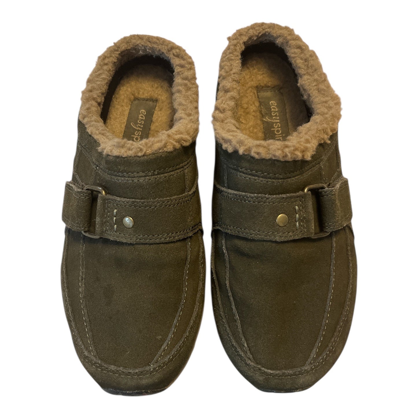 Easy Spirit Tierras Shearling-Lined Leather Clogs – Women’s Size 6.5 – Brown Slip-On Comfort Shoes – 2010s