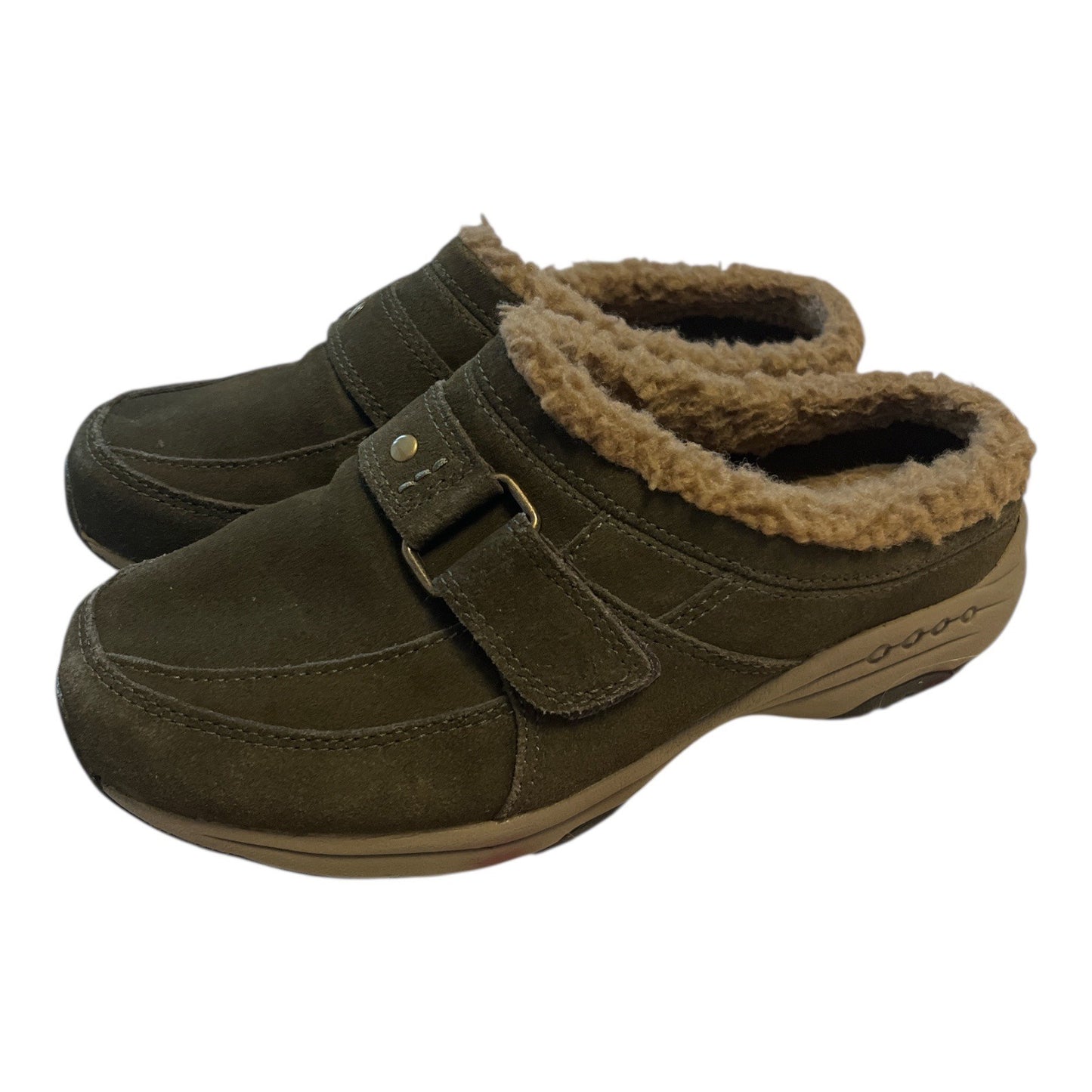 Easy Spirit Tierras Shearling-Lined Leather Clogs – Women’s Size 6.5 – Brown Slip-On Comfort Shoes – 2010s